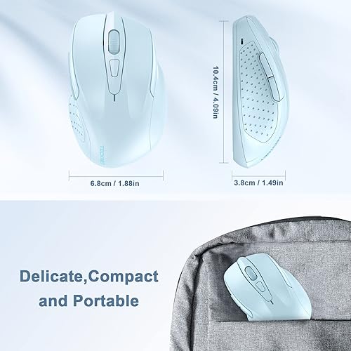 Vista 5 de TECKNET - Mouse inalámbrico y ergonómico de 2.4 GHz, mouse óptico para computadora, PC, Chromebook, Notebook, 6 botones, vida de batería de 24 azul