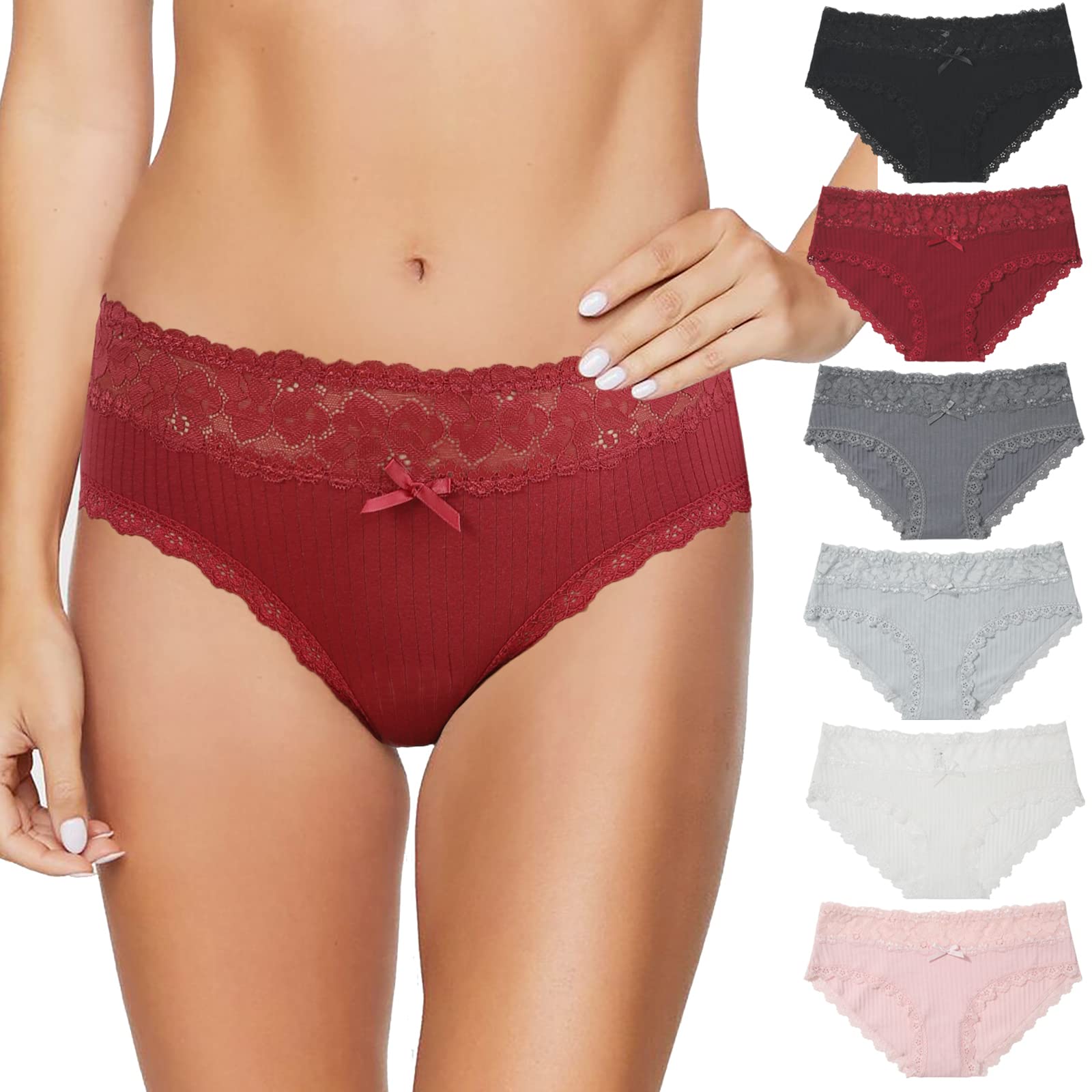 Levao Donna Slip A Vita Bassa In Pizzo Trasparente, Mutandine Sexy Con Decorazione Lettera C, Pacco Da 6, Multicolor, Cotone Cavallo - 3