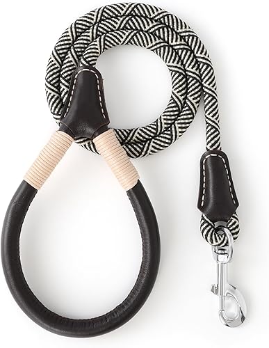 Miniatura 15 de Mile High Life Correa de perro con asa envuelta de cuero genuino, con cierre resistente para perros pequeños, medianos y grandes (gris, 4 pies)