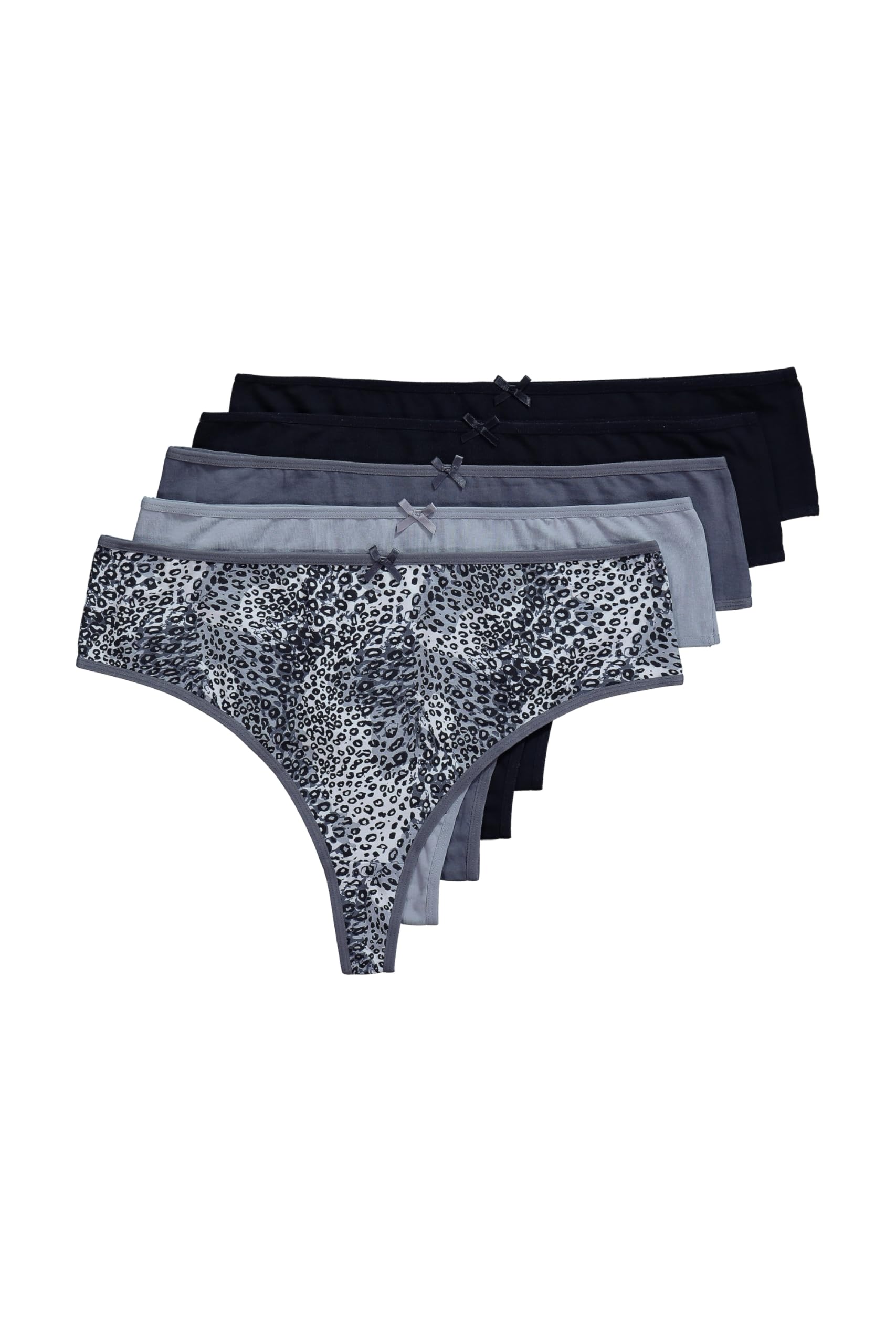 Ulla Popken Damen große Größen Übergrößen Plus Size Strings, 5er-Pack, Animalmuster/einfarbig 843969