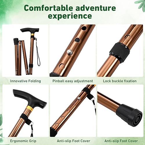 Miniatura 3 de 10 bastones plegables ultraligeros a granel telescópicos plegables con sistema de bloqueo rápido antigolpes, bastón de viaje portátil con correa