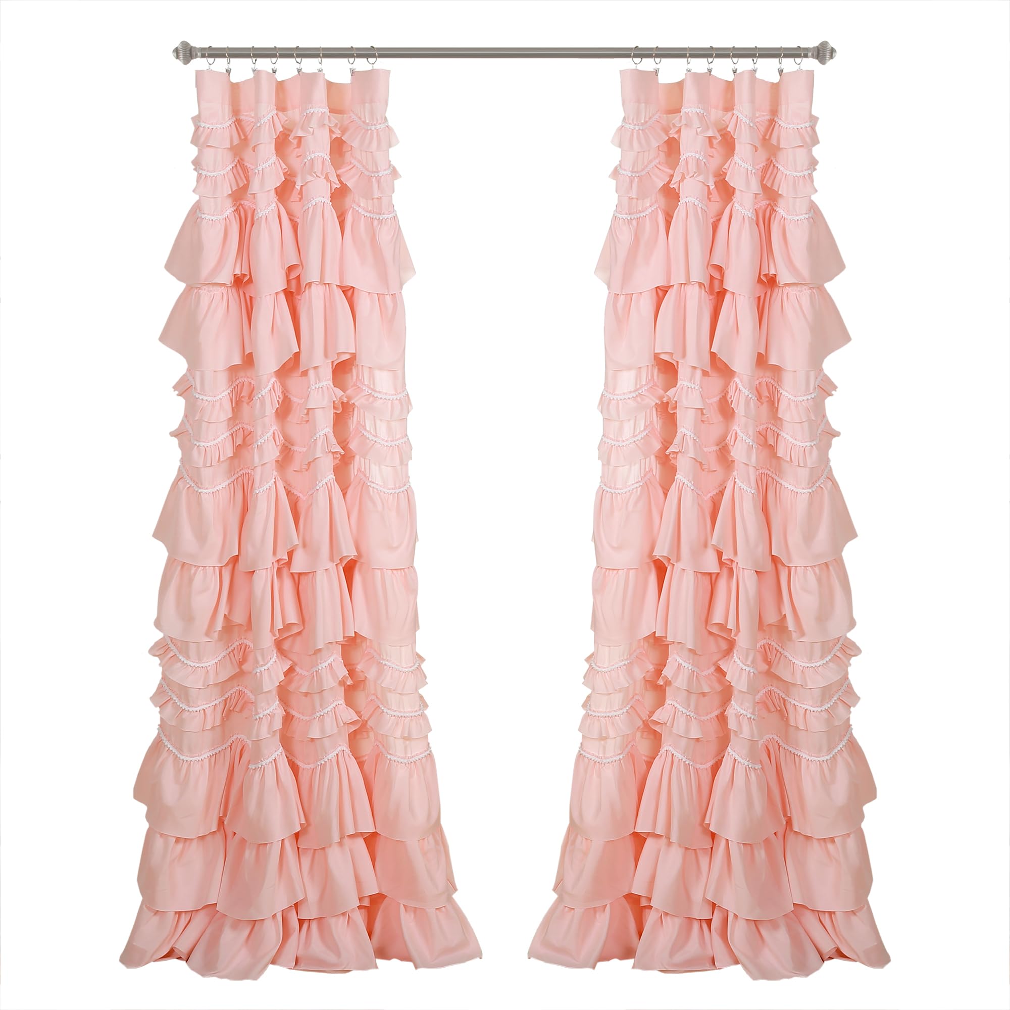 Lush Decor Kemmy Curtain | Panneau de fenêtre texturé à Volants de Style Shabby Chic pour Salon, Salle à Manger, Chambre à Coucher (Simple), 213,4 x 132,1 cm, Rose pêche