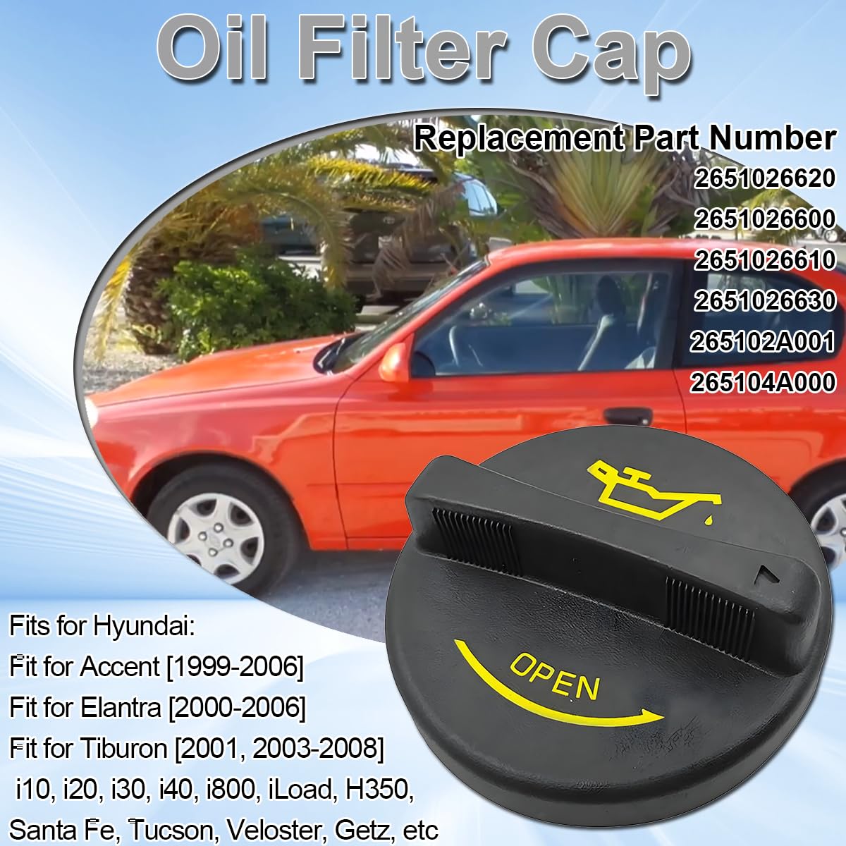 ZAMDOE 2651026620 Tappo di riempimento olio motore auto per Hyundai Santa Fe Tucson Veloster Getz i10 i20 i30 i40 i800 Accent Elantra Tiburon per Kia Sportage Spectra 5 2651026600 2651026610
