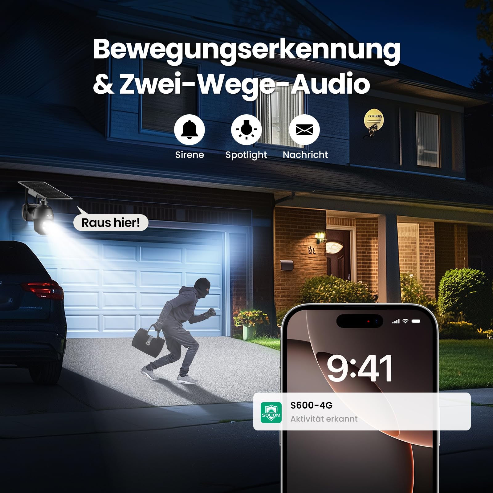 SOLIOM 4G LTE Überwachungskamera Aussen Solar mit SIM Karte, 2K HD Kamera Ohne WLAN Outdoor mit Akku, 360° Sicht & Automatische Verfolgung, Farb-Nachtsicht, Ideal für Garten, Bauernhof, Baustelle