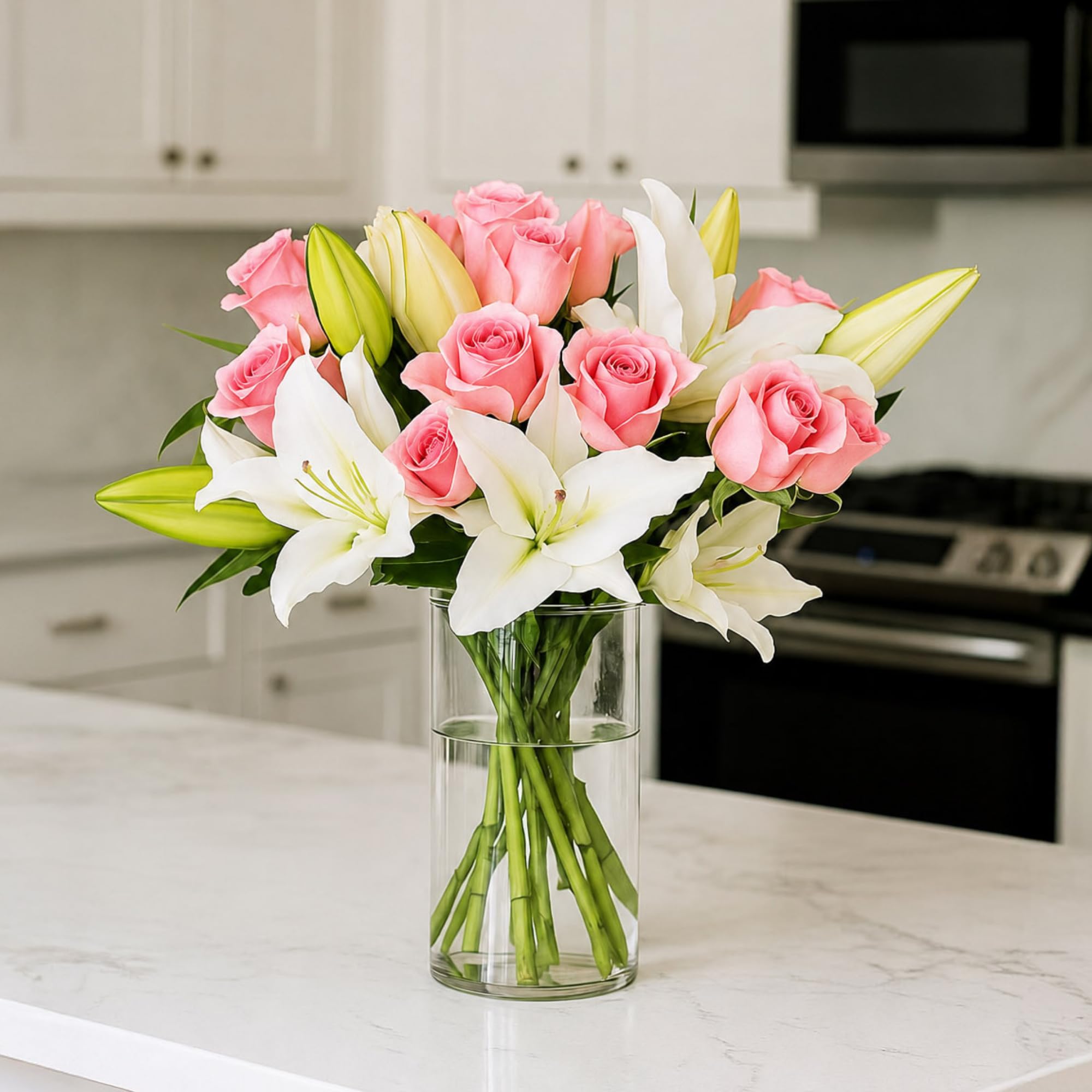 BloomsyBox Lily Love White Lilies Light Pink Roses