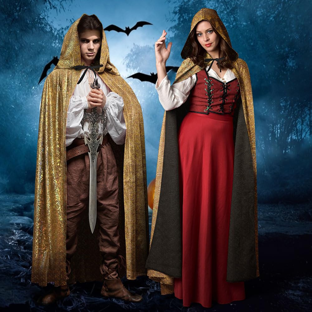 Brokatowa peleryna, peleryna z kapturem, peleryny długie dorosłe kostium na Halloween Cape Masquerade kostium na Boże Narodzenie cosplay