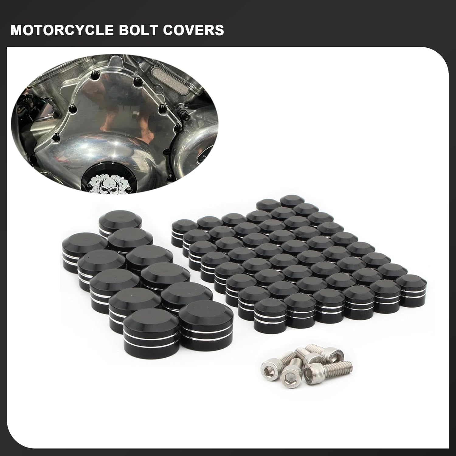 61PCS Motorcycle Bolt Covers Engine Motor Bolt Caps for Harley Softail Twin Cam 2007-2017 Fat Boy Heritage Breakout Rocker Slim FLS Standard Blackline (White Black)
