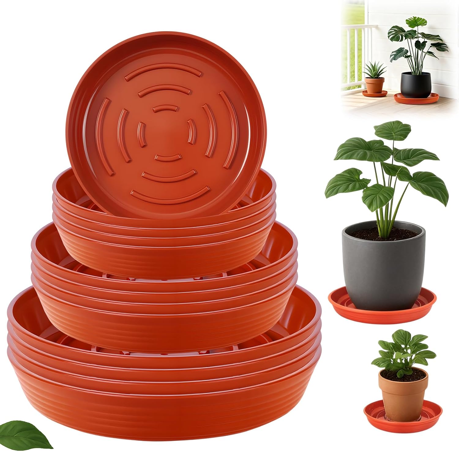 15 Pack Plant Trays for Pots 1.5" Deep Plant Saucers, Heavy Duty 8" 10" 12 inch Plant Tray Bulk Thickened Plant Plates to Catch Water, Durable Plant Saucer Flower Pot Accessories