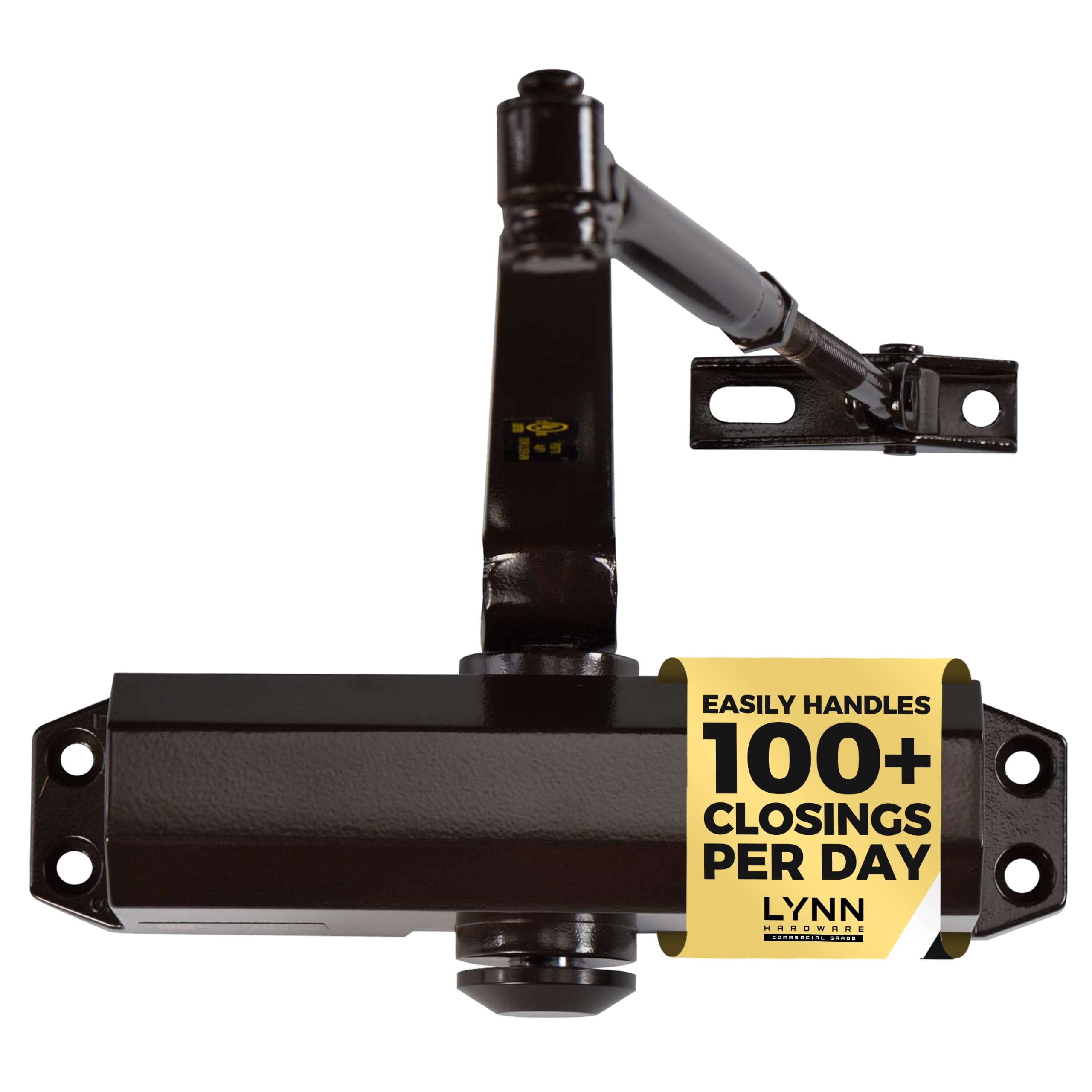LYNN HARDWARE Light Duty Automatic Door Closer (Dark Bronze) - Highly Durable Cast Aluminum, Commercial or Home Use, Adjustable Speed Controls, 3 Mounting Options, 3 Hour Fire Rated (DC5003 Model)