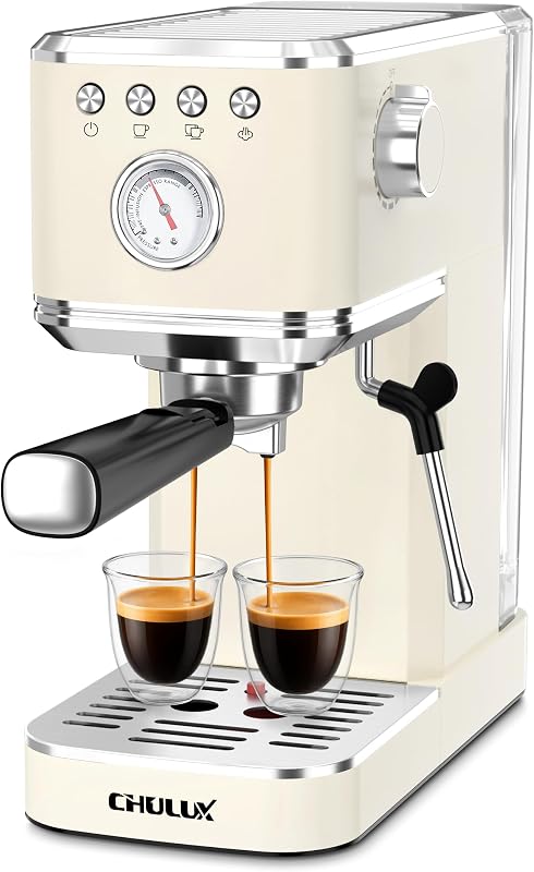 Máquina de café espresso delgada con espumador de leche para capuchino casero, cremosa | Manómetro preciso, materiales de grado alimenticio, bomba italiana de 20 bares, sistema profesional de control de temperatura, acero inoxidable