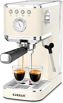 CHULUX Slim Espresso Machine with Milk Frother, 20 Bar Professional Italian Pump Espresso Coffee Machine for Home Cappuccino & Latte Maker, Stainless Steel, Creamy