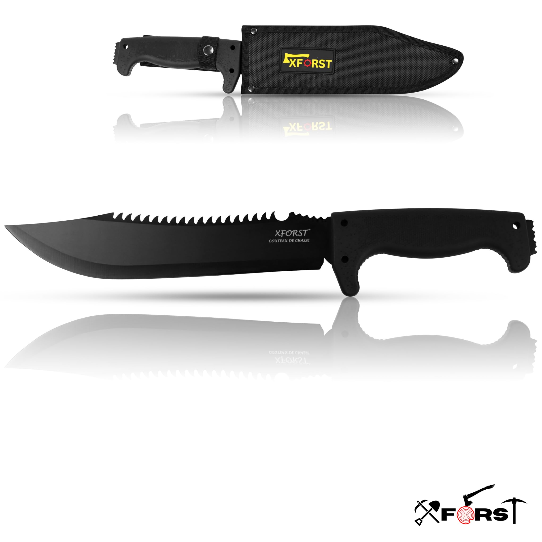 Xforst Coltello da Sopravvivenza Outdoor di Alta Qualità, Machete da Giardino Lunghezza totale: 38 cm, manico in plastica e fodero in tessuto Oxford.