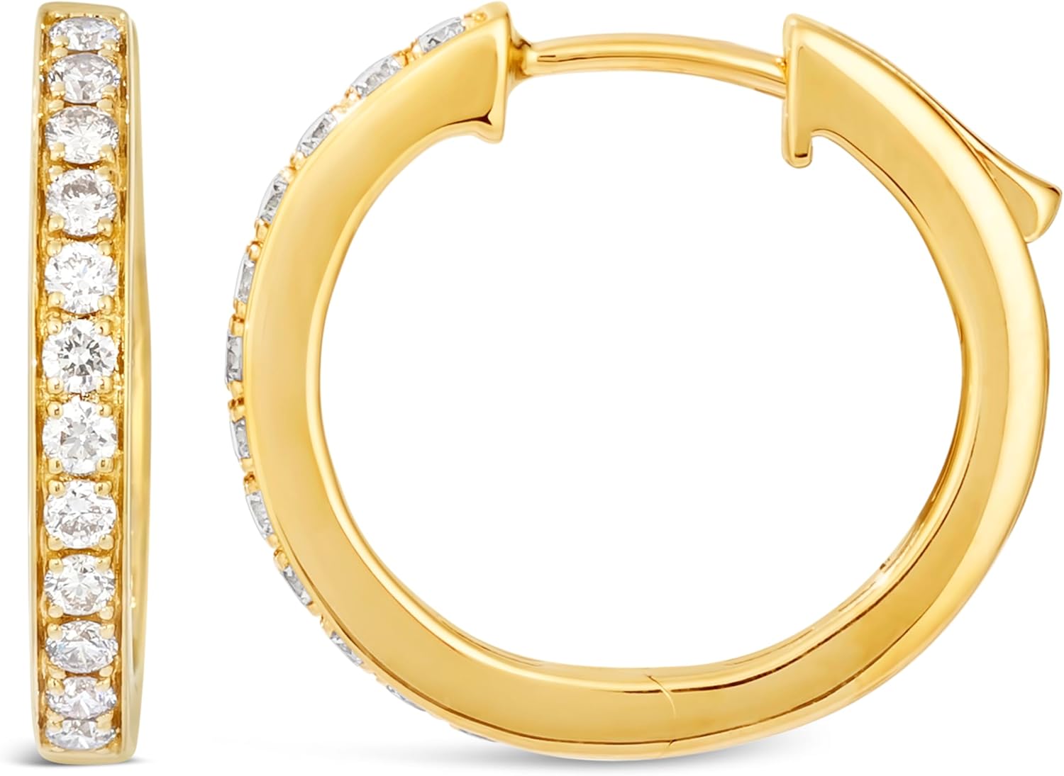LeVian 1/2 Carat Diamond Hoop Earrings for Women - 14k Yellow Gold Hoops for Her - 0.50 cttw Round Vanilla Diamond Earrings - Hinged Hoop Back - Image 2
