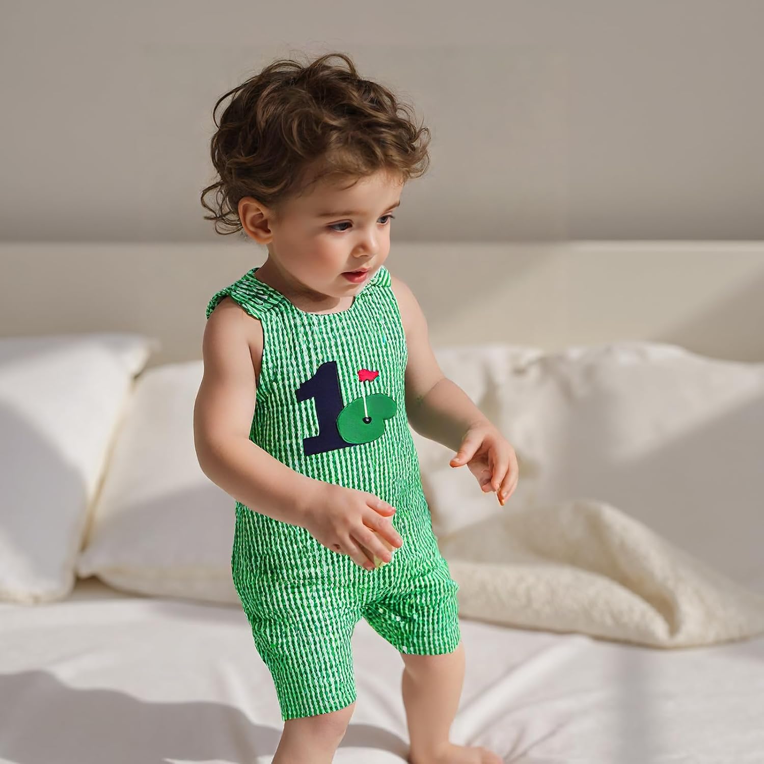 Baby Boy Birthday Outfit Sleeveless 1st Embroidery Birthday Romper Jumpsuit Cute One Piece Cake Smash Outfits
