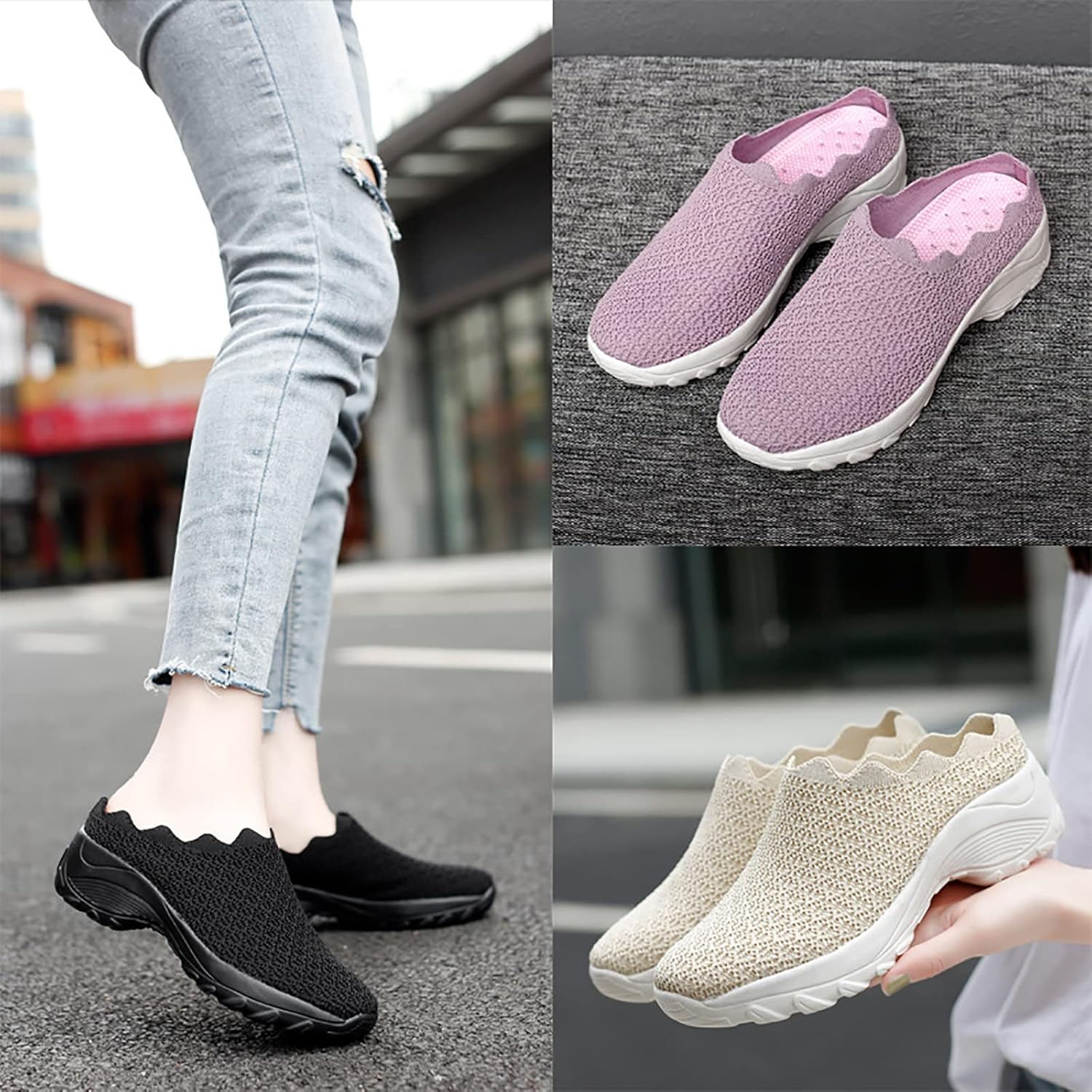 WENOREG Women's Slip on Mesh Mule Loafer Shoes,Fashion Low Wedge Lightweight Breathable Mesh Work Non-Slip Walking Shoes Memory Foam Slippers - Image 5