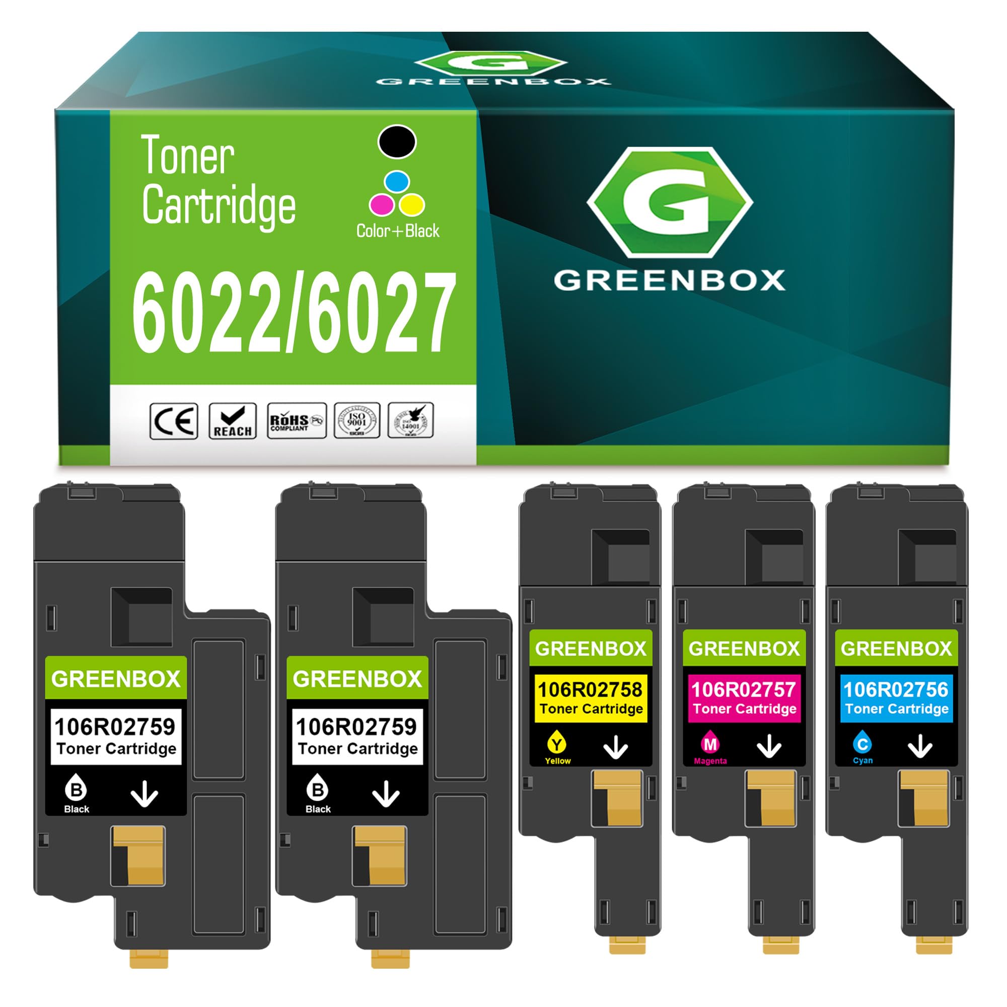 GREENBOX Remanufactured 6027 High-Yield Toner Cartridge Replacement for Xerox 6022 6027 106R02759 106R02758 106R02757 106R02756 for Phaser 6020 6022