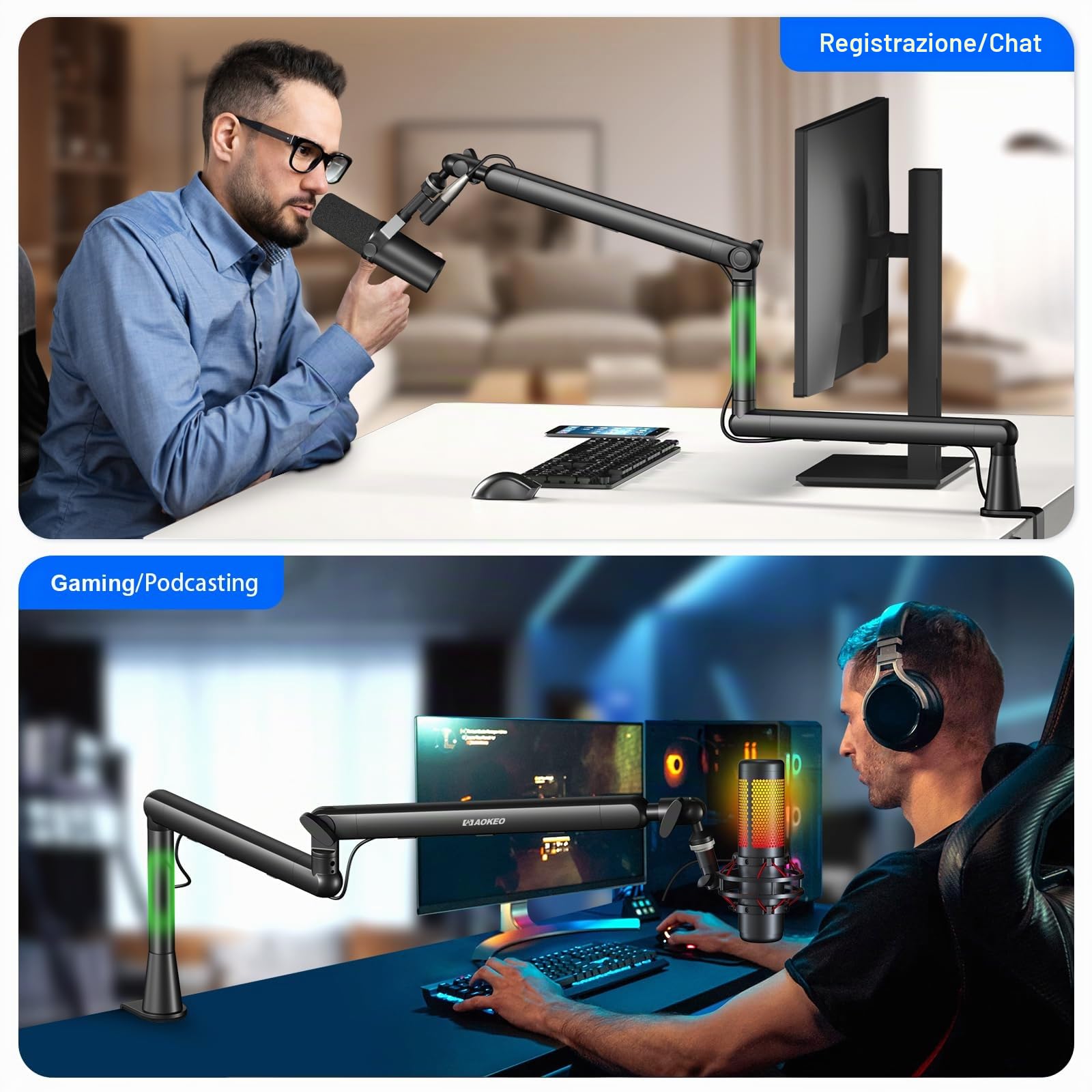 Braccio del microfono,Aokeo AK-55 Desk Low Profile Mic Boom Arm Stand,Adatto per Blue Yeti,Snowball iCE,HyperX QuadCast,SoloCast,Ecc