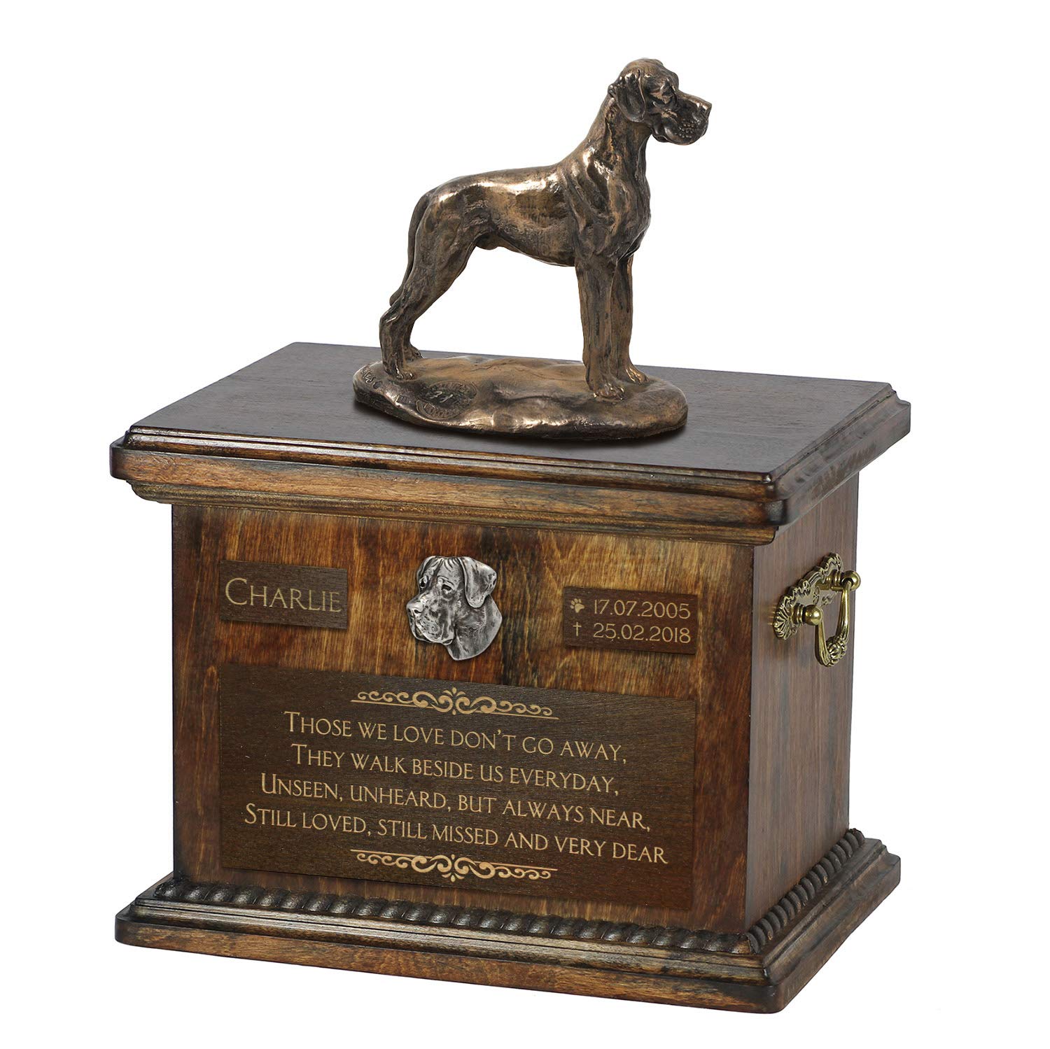 Urne commémorative chien Dogue Allemand grand format 5L statue bronze fait main