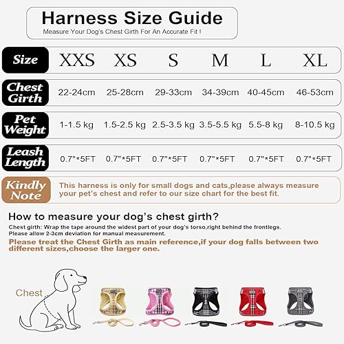 Miniatura 3 de Suredoo Conjunto de arnés y correa para perro, arnés reflectante transpirable para cachorros y gatos para perros pequeños y medianos (cuadros