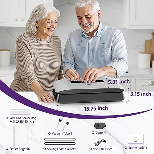 Miniatura 8 de Food Vacuum Sealer Machine, 8-in-1 Food Vacuum Saver Sealer V20 with Moist & Dry Mode, External VAC, Bags and Cutter Included, Compact Lightweight