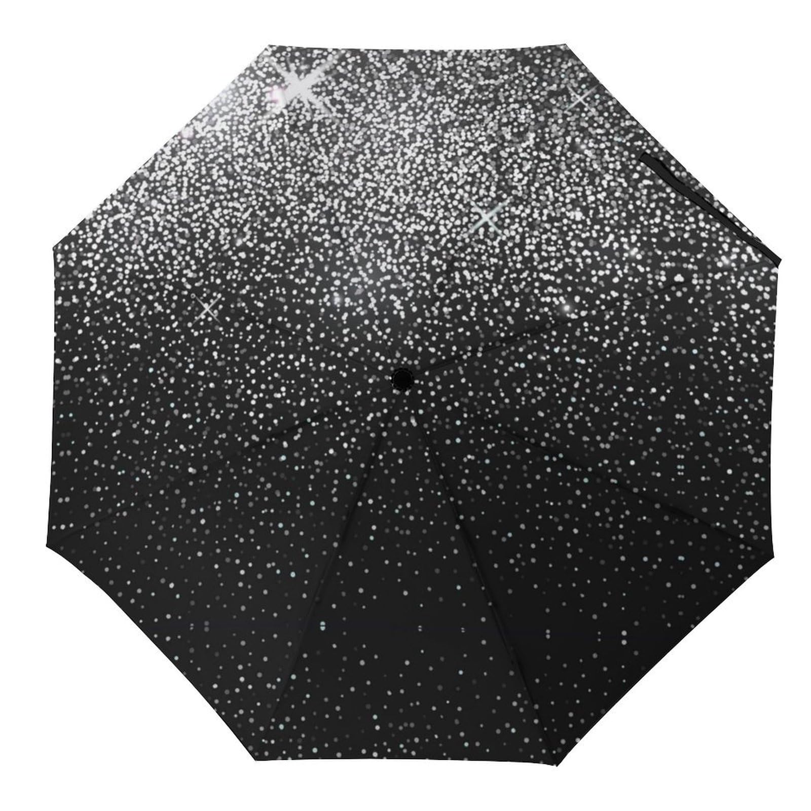 Cmagnifico Style Folding Umbrella, Shiny Silver Glitter Umbrella, Travel Umbrella Auto Open And Close For Windproof, Rainproof