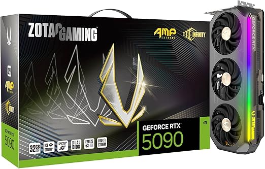 ZOTAC Gaming GeForce RTX 5090 AMP Extreme Infinity DLSS 4 32GB GDDR7 512-bit 28 Gbps PCIE 5.0 Gaming Graphics Card, IceStorm 3.0 Advanced Cooling, Spectra 2.0 ARGB Lighting, ZT-B50900B-10P