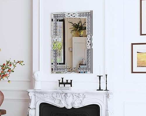 Miniatura 6 de Artloge Espejo de pared de diamante triturado rectangular de cristal plateado borde brillante decorativo con marco trasero decoración brillante para