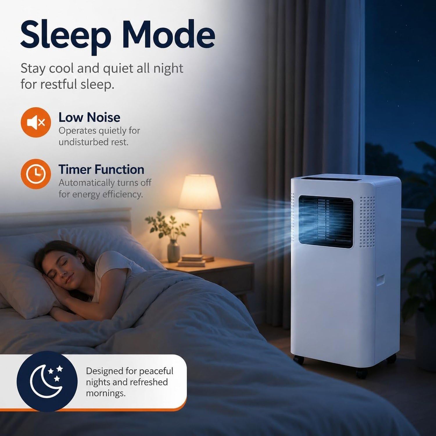 Aire Acondicionado Portátil 7000 BTU, 2 en 1 Frío y Deshumidificador, Control de Temporizador, Modo Sueño, Bajo Ruido 50-60 dB, Ventilación por Ventana Fácil, p