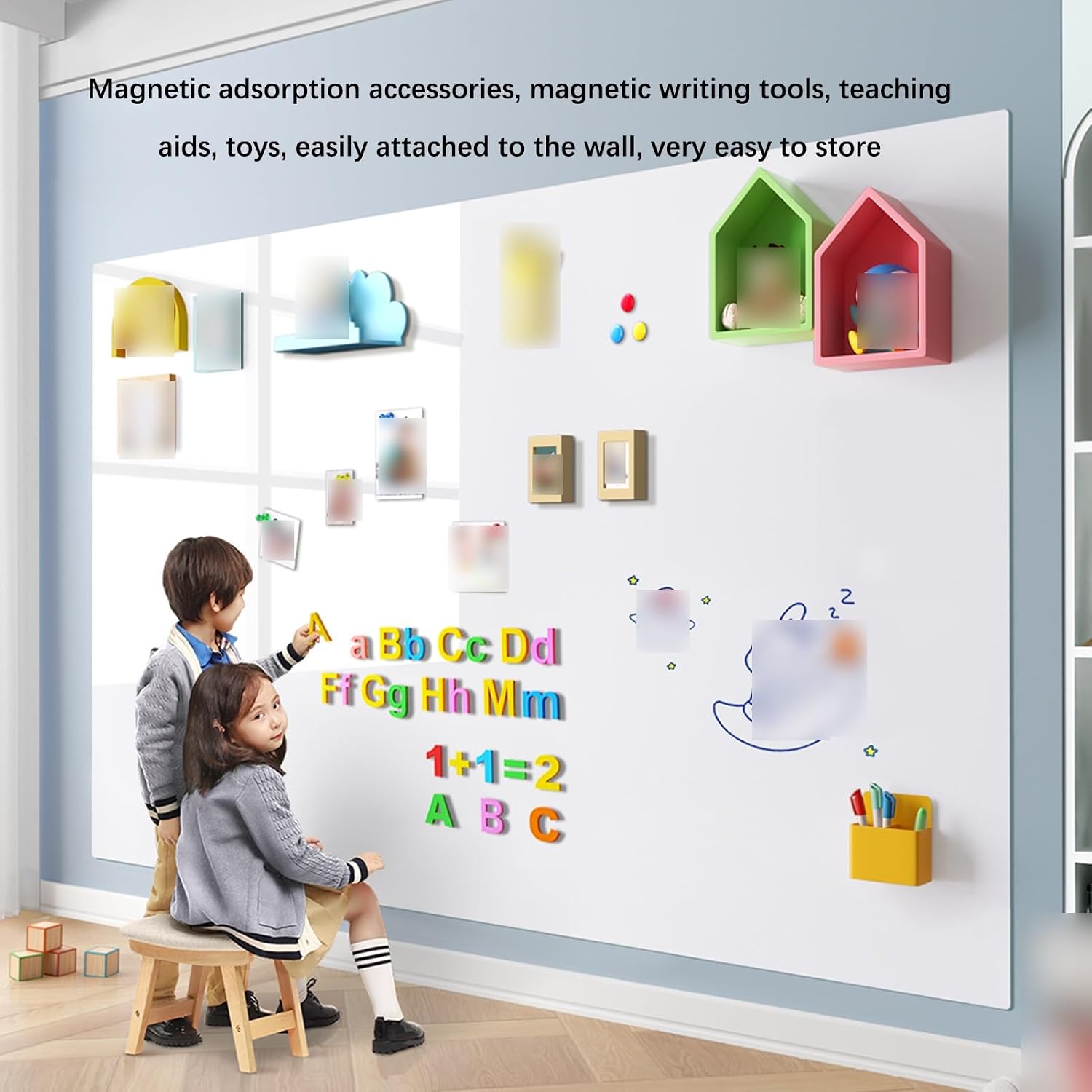 Magnetic Whiteboard Paper, DIY Self-Adhesive Dry Erase Boards, Home Office School Playroom Static Whiteboard Sheets, Erasable Wallpaper Roll, Message Board, Chalkboards ( Color : Grey blue , Size : 47