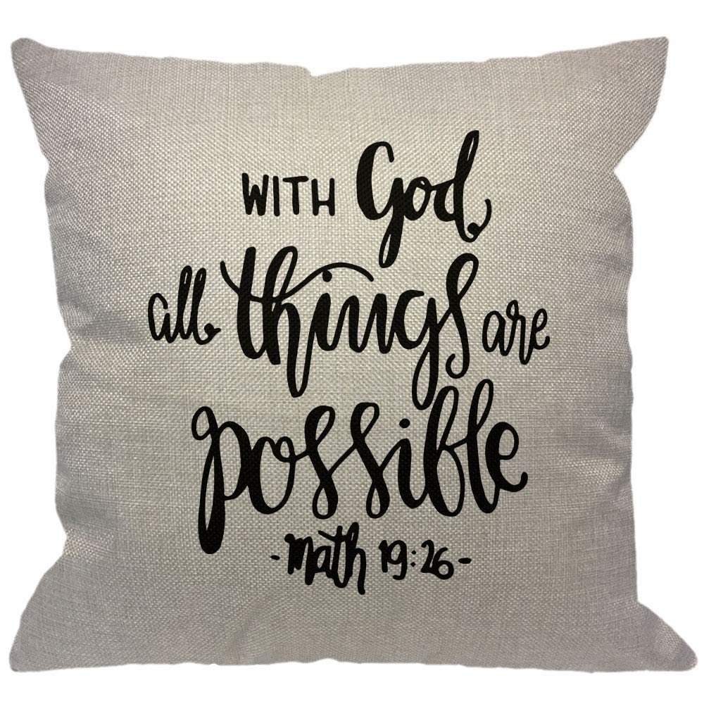 elepbaba Bible Verse Throw Pillow Cover,Religious Christian Hope with God All Things are Possible Quote Decorative Pillow Cases Cotton Linen Square Cushion Covers for Home Sofa Couch 18x18 inch