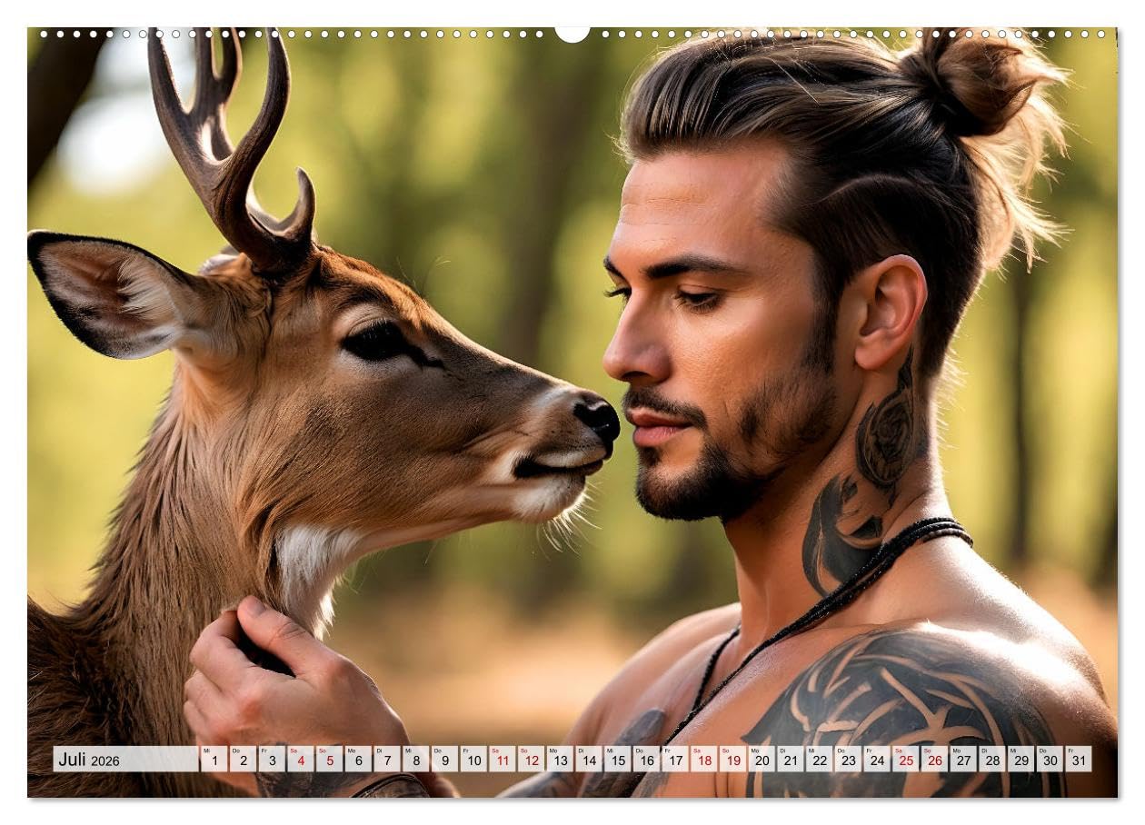 Naturburschen im Wald - Muskeln, Tattoos und Waldbewohner (hochwertiger Premium Wandkalender 2026 DIN A2 quer), Kunstdruck in Hochglanz: Einzigartige ... in tiefen Wäldern (CALVENDO Tiere)