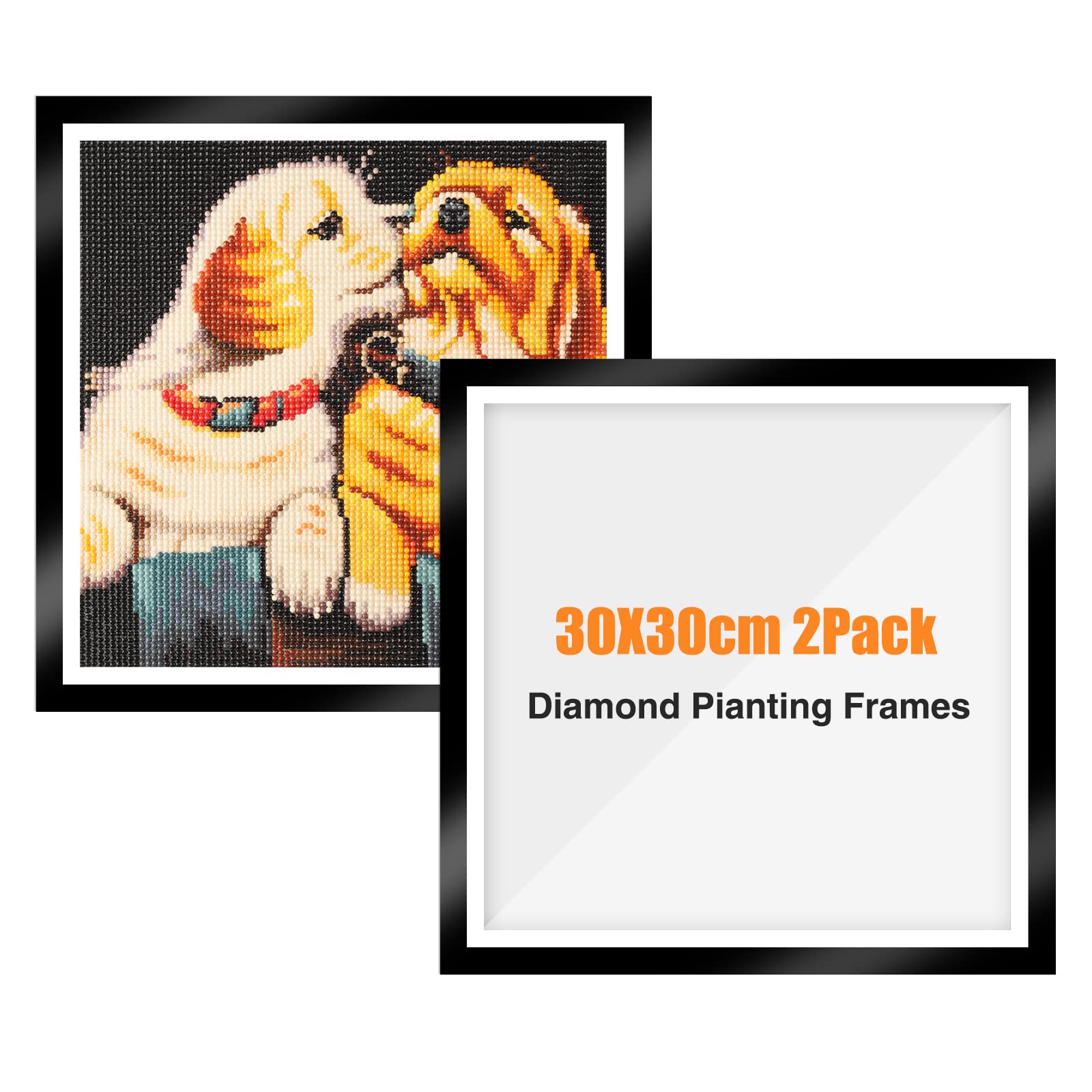RICUVED 2Pack Diamond Painting Frames, Frames for 30x30cm Diamond Painting Canvas, Magnetic Diamond Art Frame Self-Adhesive, Diamond Painting Frames with Hooks, Frames for Wall Window Door (Black)