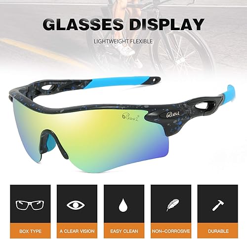 Miniatura 6 de Bevi Lentes de sol deportivos polarizados TR90, marco duradero y ultraligero para hombres y mujeres, béisbol, correr, ciclismo, golf