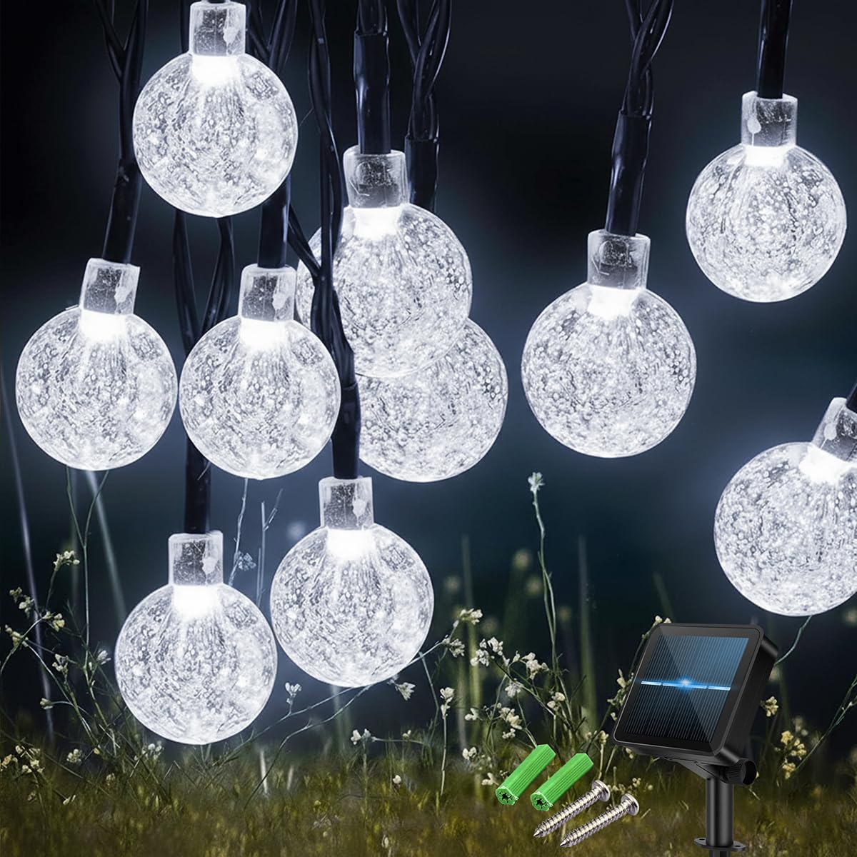 Nacvo Cold White 100Led 10M/33Ft Solar Lights Outdoor Garden,8 Modes With Timer Solar String Lights,Ip65 Waterproof Solar Fairy Lights For Garden,Patio,Party Decor (Cold White)