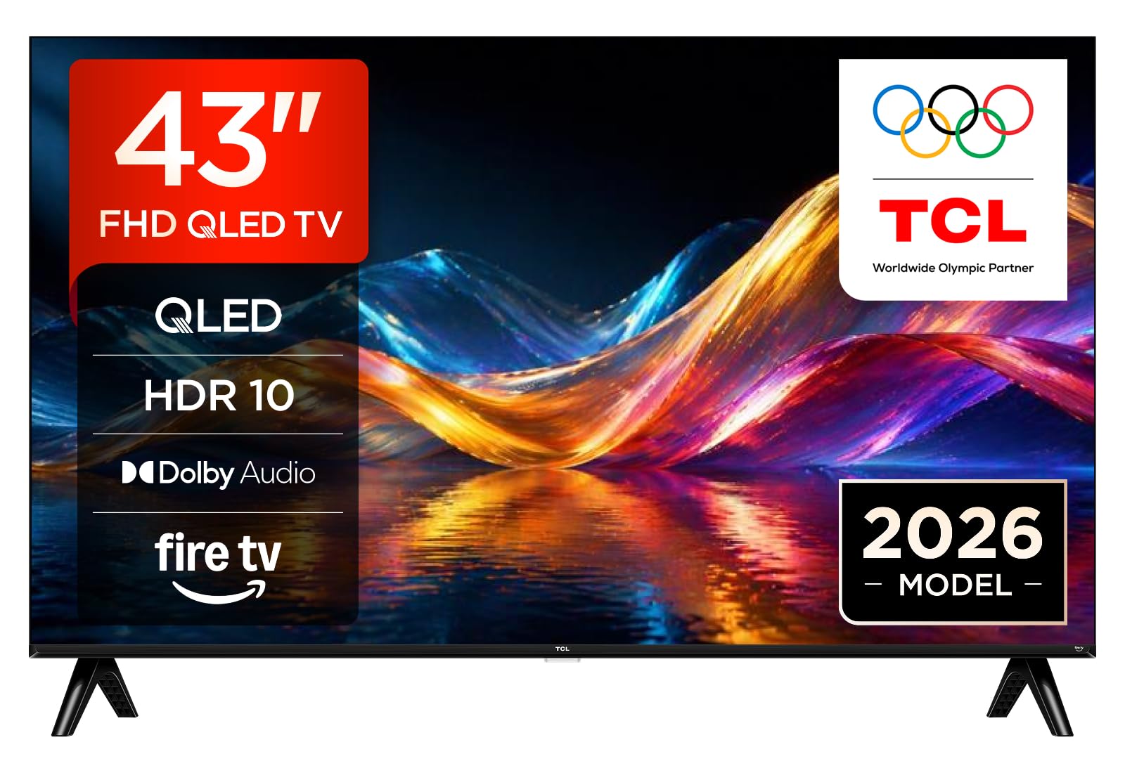 TCL 43V5D – 43 Zoll Full HD, QLED, HDR, Direct LED, Fire TV, Press and Ask Alexa, AirPlay 2, Rahmenloses Design in Metall-Optik