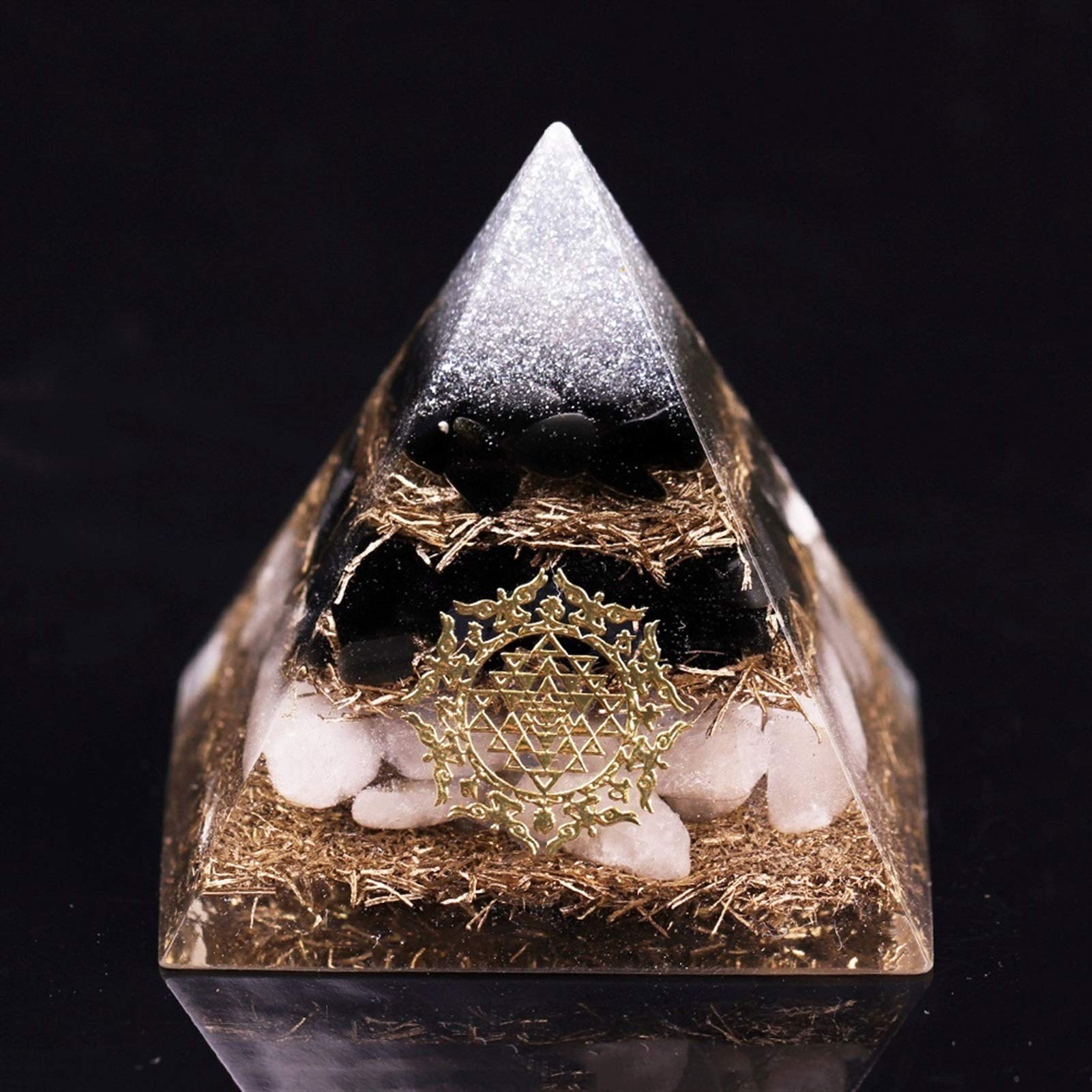 Pirámide de la pirámide de Las virutas de Cobre obsidiana con la decoración del hogar de Las pirámides de meditación de Cristal Blanco (Size : 6CM)