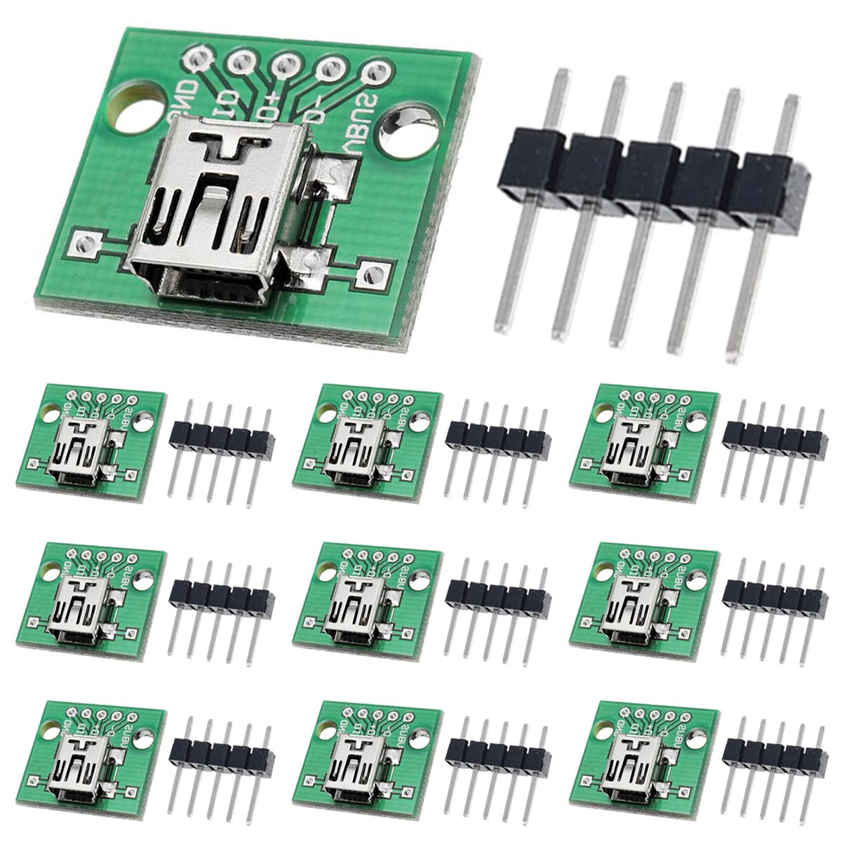 DAOKAI Pack of 10 Mini USB Female to DIP Adapter 2.54 mm 5 Pin USB 2.0 Mini USB Female to DIP Converter Breakout Board for DIY Power Supply with 50 Pin Header