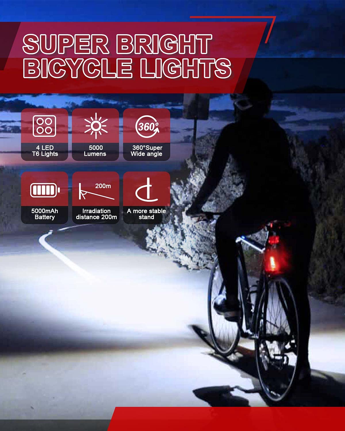 Luci Bici LED Ricaricabili USB, Anteriore E Posteriore Con Avviso Laterale 360°, Impermeabili IP65