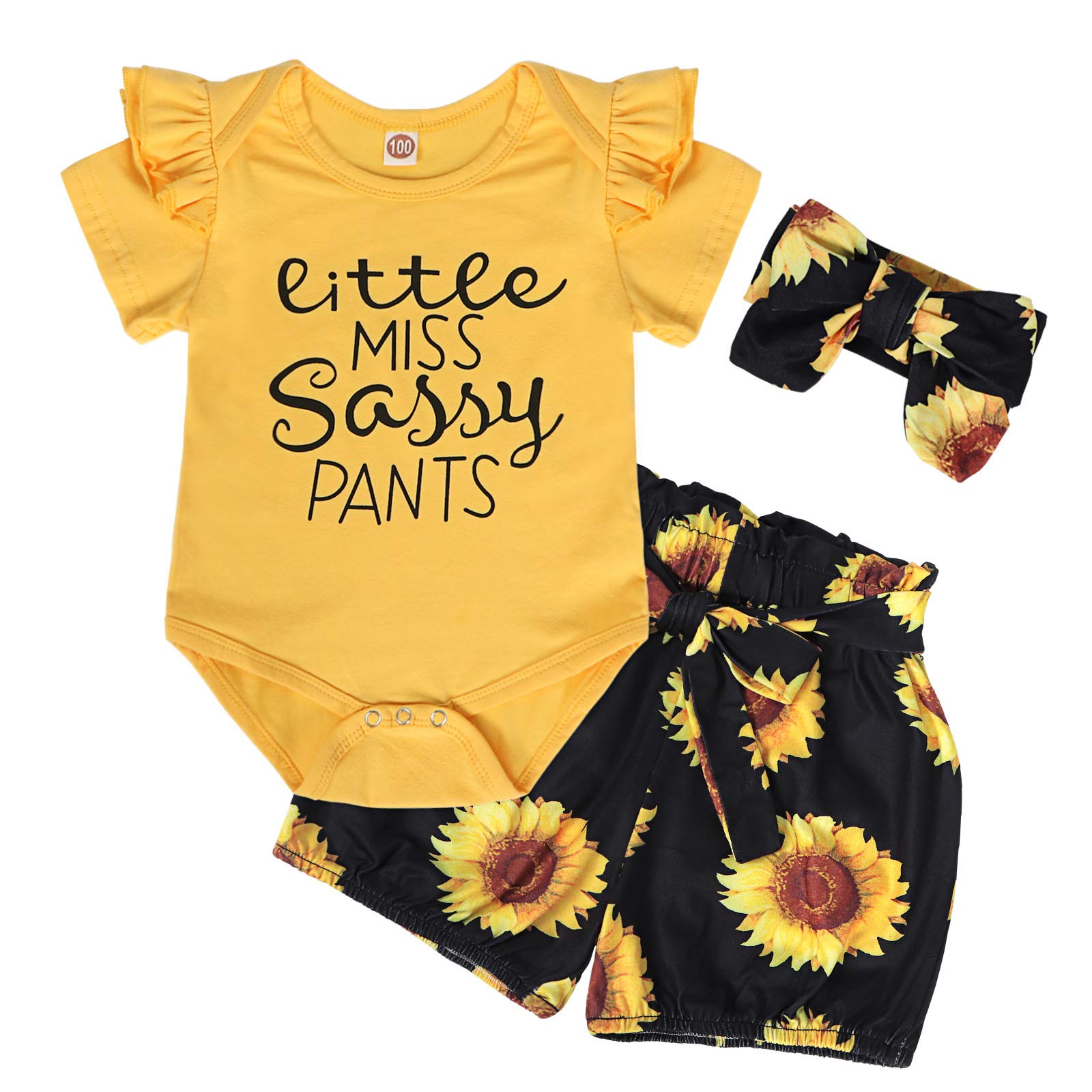 Eledobby Newborn Baby Girls Clothes Set Cute Solid Color Ruffles Romper Snap Jumpsuit 2pcs 0-24 Months