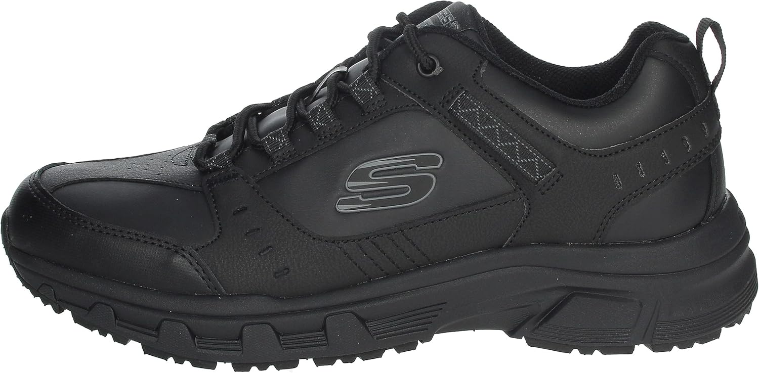 Skechers Oak Canyon Redwick Baskets pour homme, cuir noir, textile synthétique, bordure noire, 46 EU