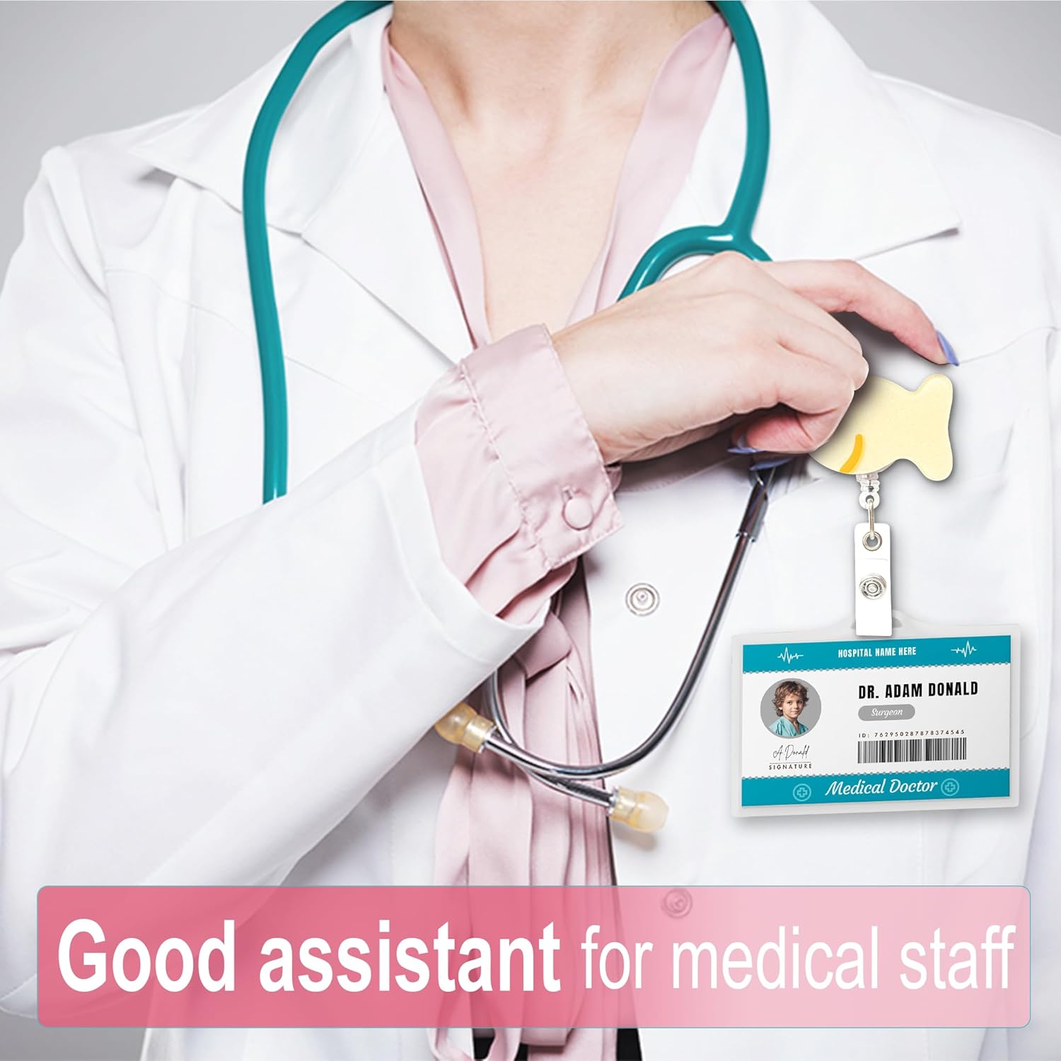 Glitter Fish Badge Reel Retractable – Cute Nurse Badge Holder for Medical Workers, RN, LPN, CNA & Students | Pediatric ID Badge Reel with Glitter Acrylic Fish, Alligator Clip & 24” Nylon Cord - Image 7