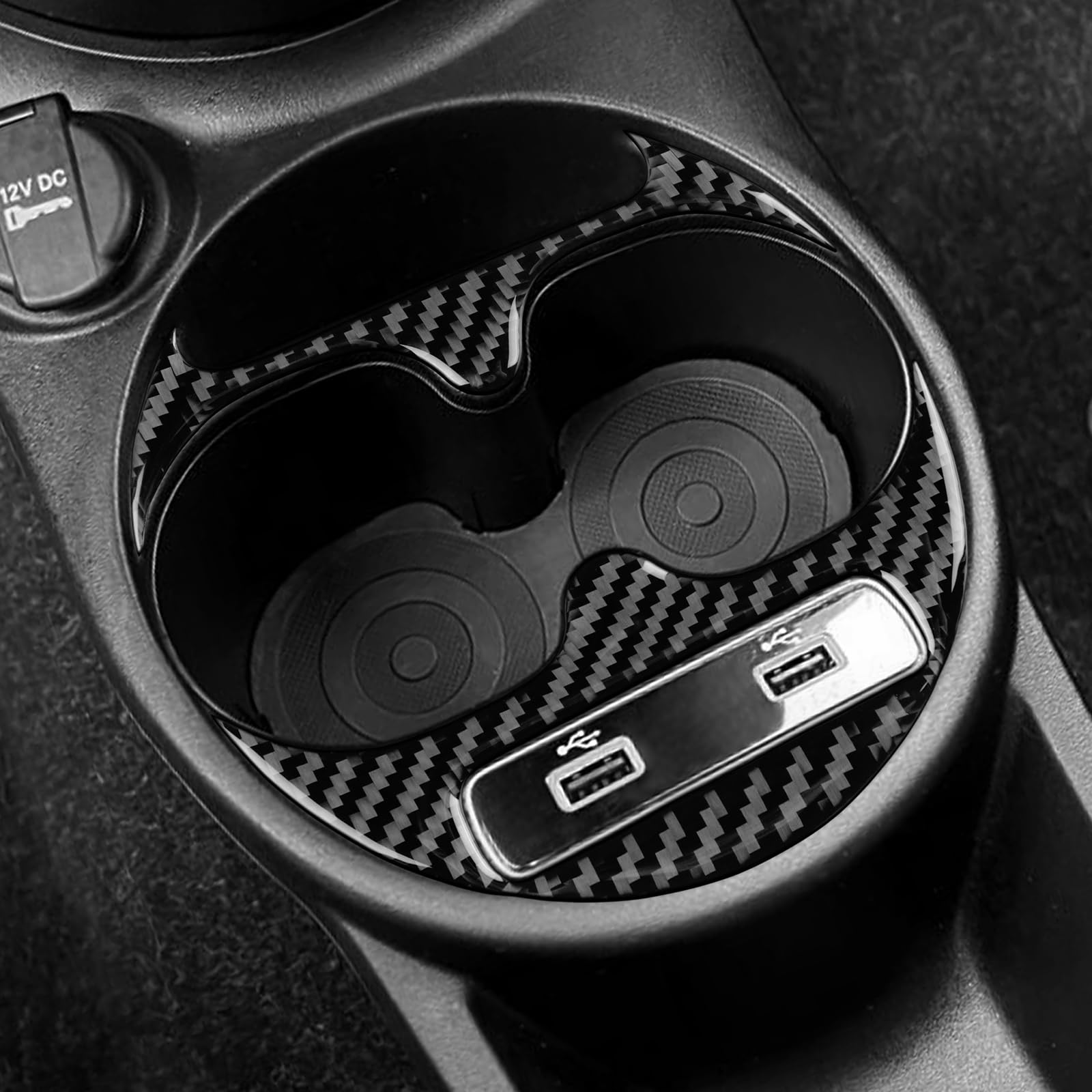 KUNGKIC Per Abarth 595 695 Fiat 500 2016-2024 in fibra di carbonio per auto console centrale portabicchieri pannelli e adesivi decorativi Accessori interni (Nero)