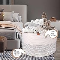 Vista 2 de Cesta de Lavandería Extra Grande 22" X 22" X 14" XXXL Cesta Tejida de Cuerda de Algodón para Mantas Cesta de Almacenamiento con Asas para Sala