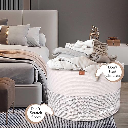 Miniatura 2 de Cesta de lavandería extragrande de 22 x 22 x 14 pulgadas, cesta tejida de cuerda de algodón XXXL para mantas, cesta de almacenamiento con asas para