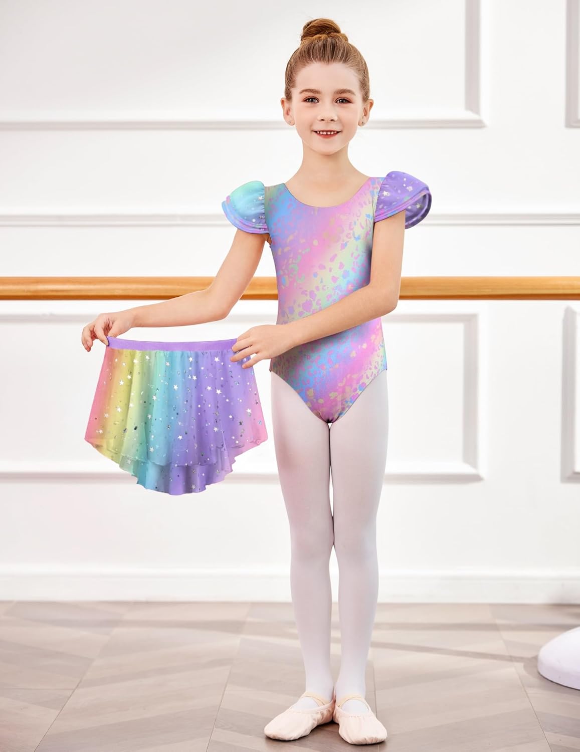 Zaclotre Girls Ballet Leotards with Removable High Low Skirt Toddler Ruffle Sleeve Hollow Back Dance Outfit Combo - Image 2