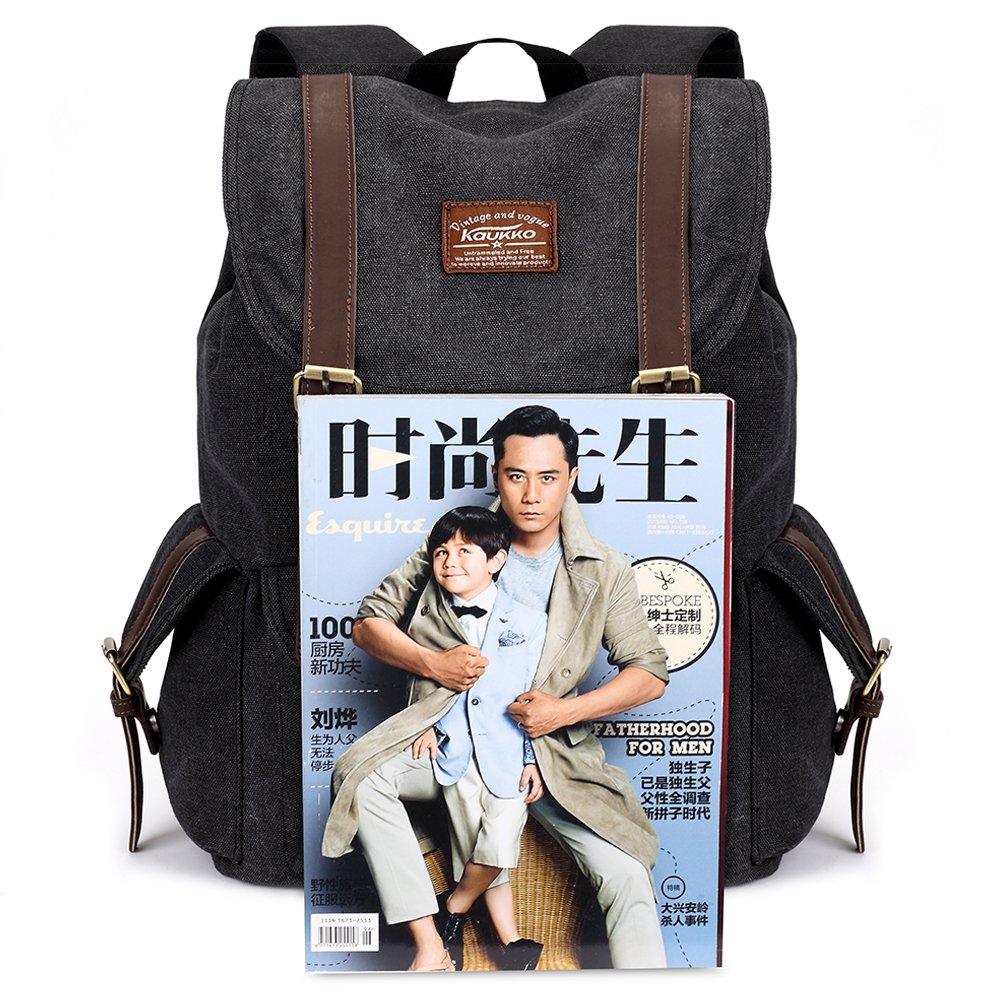 KAUKKO Lona Mochila de Ocio Bolso del Ordenador portátil Colegial Bolsa de Estudiante Paquete de Deportes al Aire Libre para Hacer Senderismo/Viajar/Acampar (Negro)