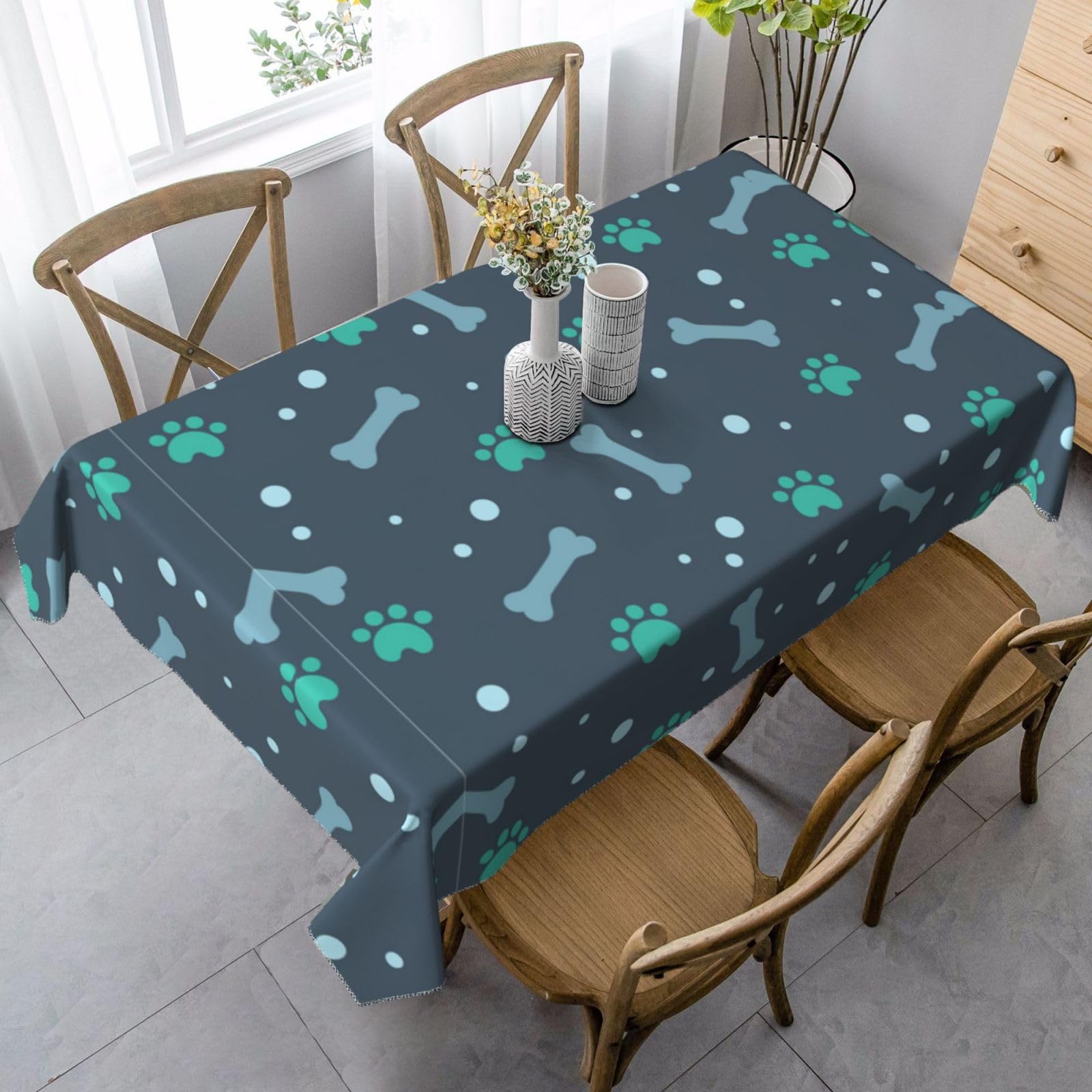 Hgnbcsa Bones And Dog Claws Tablecloth,Rectangle Table Cloth Wrinkle Resistant & Washable Peach Blossom Velvet Fabric