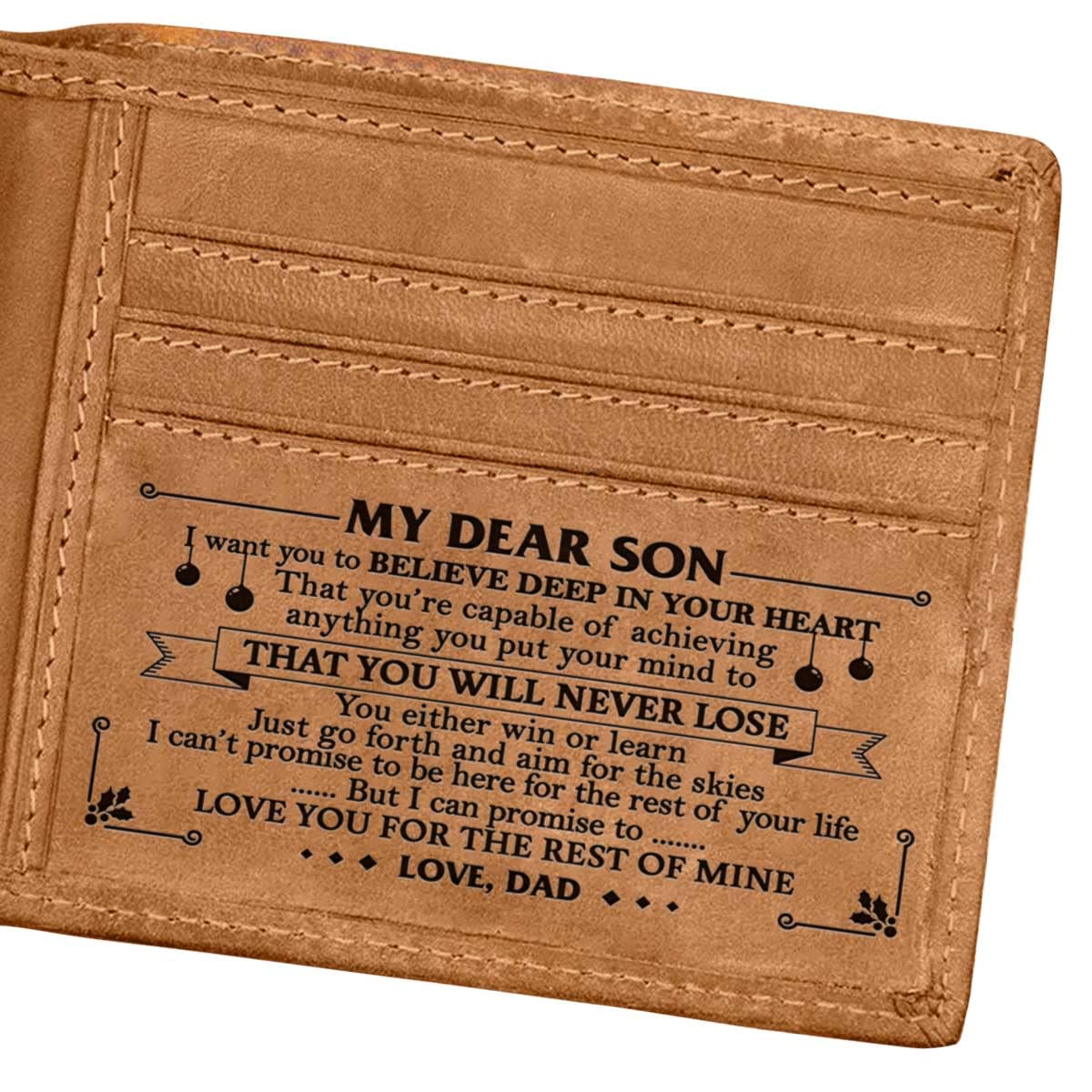 DOPTIKAEngraved Bifold Wallet - Dad To Son - Just Go Forth & Aim For The Skies - Father To Son Gifts - Never Lose Gift - Rfid Blocking Customized Wallets For Men Gifts For Students