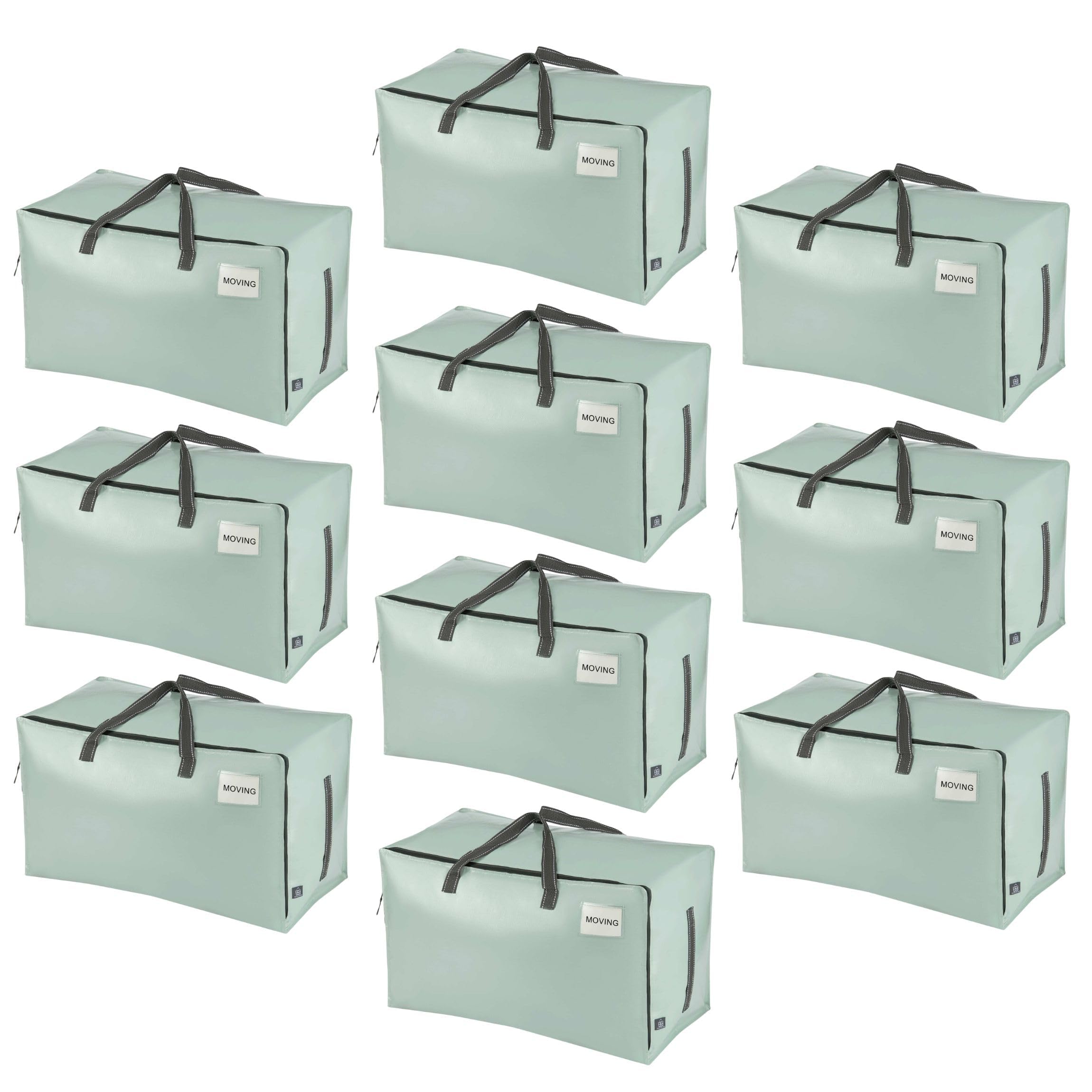 VENO 10 Pack Heavy-Duty Oversize Large Storage Bag Organizer with Zips and Tag Pocket for Moving, Clothes Storage, Laundry Bag, House Essentials, Sustainable, Water-Resistant (Light Blue, 10 Pack)