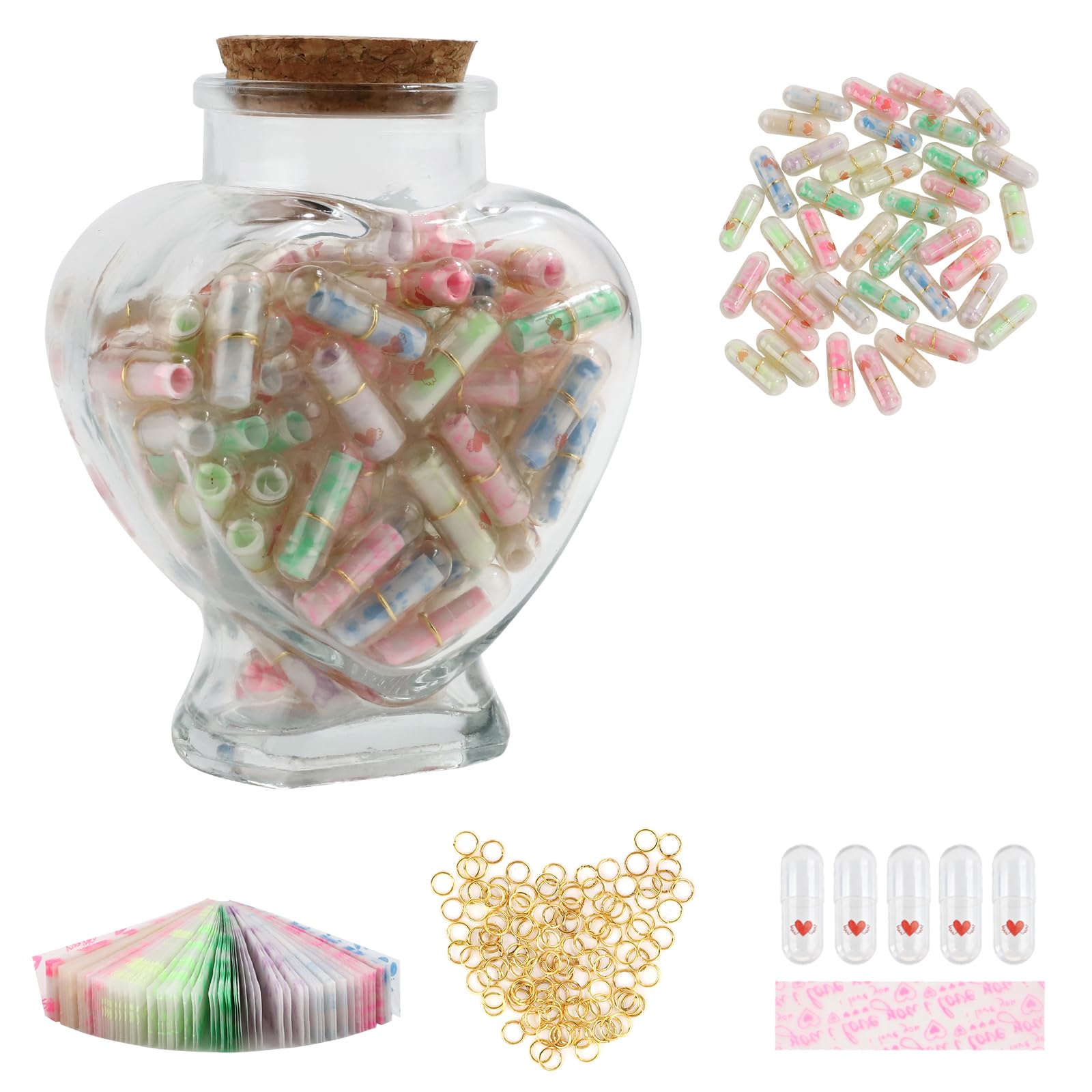 Prmape 101 pcs Capsule Letters Message with Wishing Bottle, Fluorescence Transparent Pill Capsules, Capsule Message Pill Letter for Love Letters, Friendship Notes or Gifts — image 1